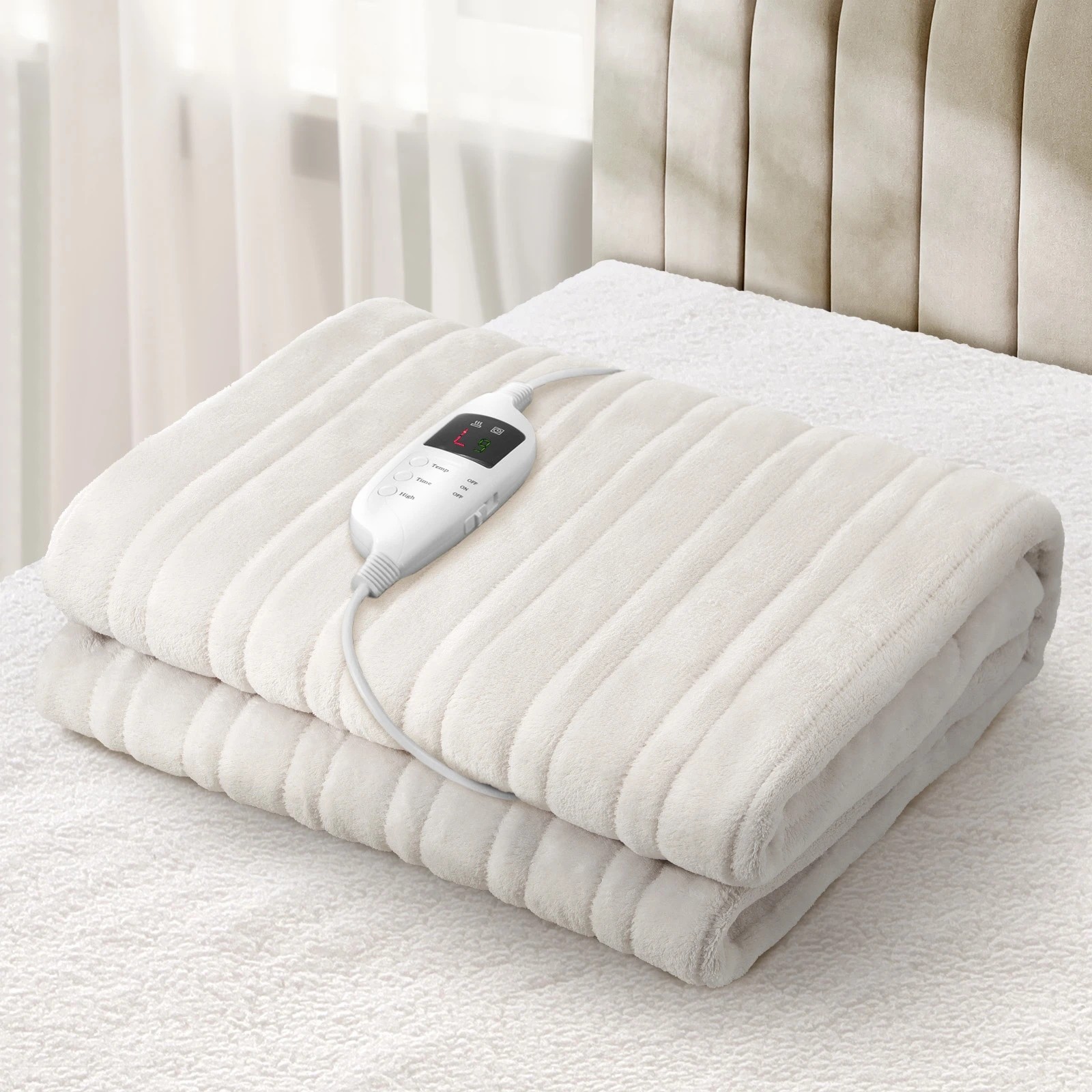3 Bedra Bedding Electric Heated Throw Rug Washable Blanket Snuggle Flannel Winter Warm - Single Bed - White, 3 of 10
