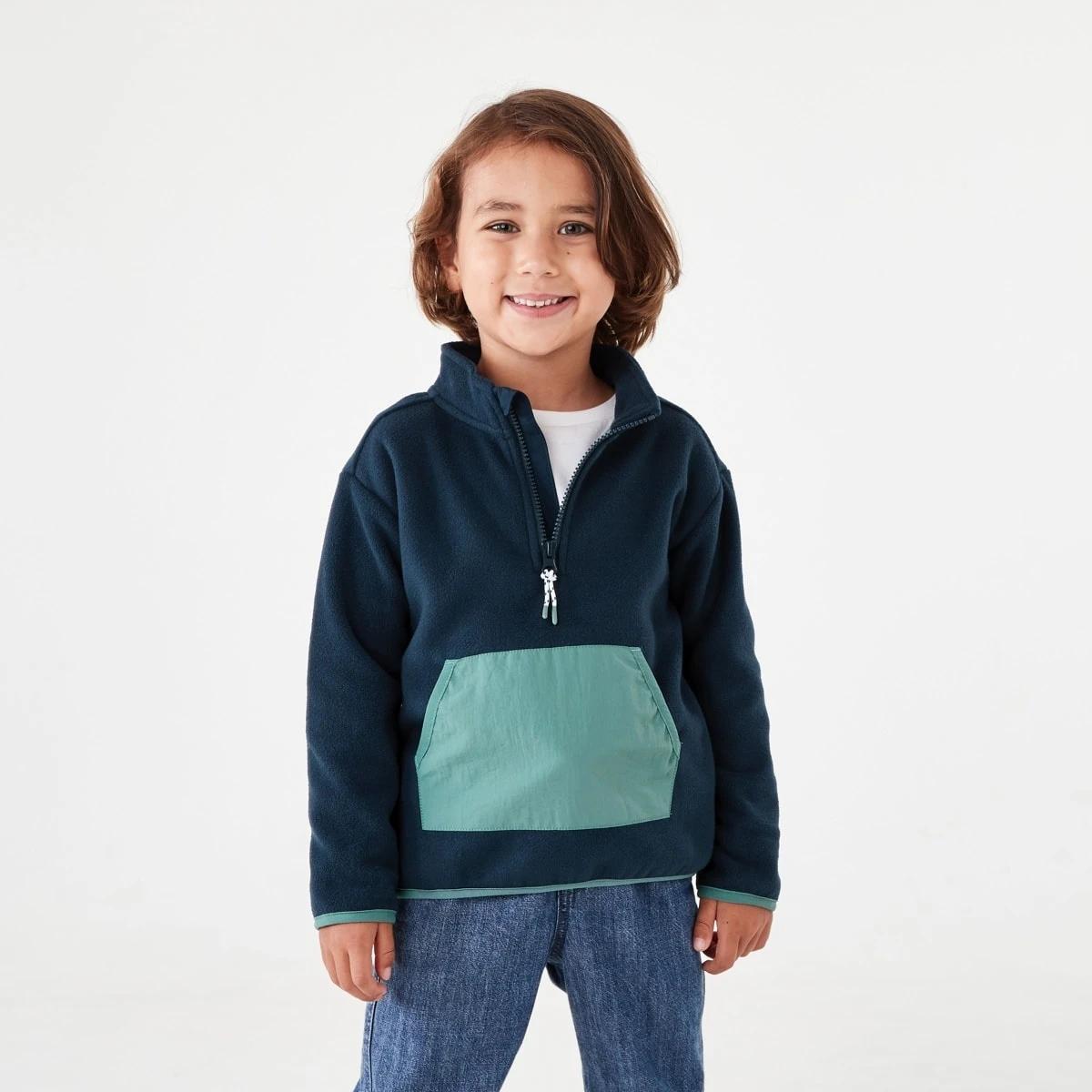 1 Polar Fleece Quarter Zip Sweatshirt Dress Navy, 1 of 9