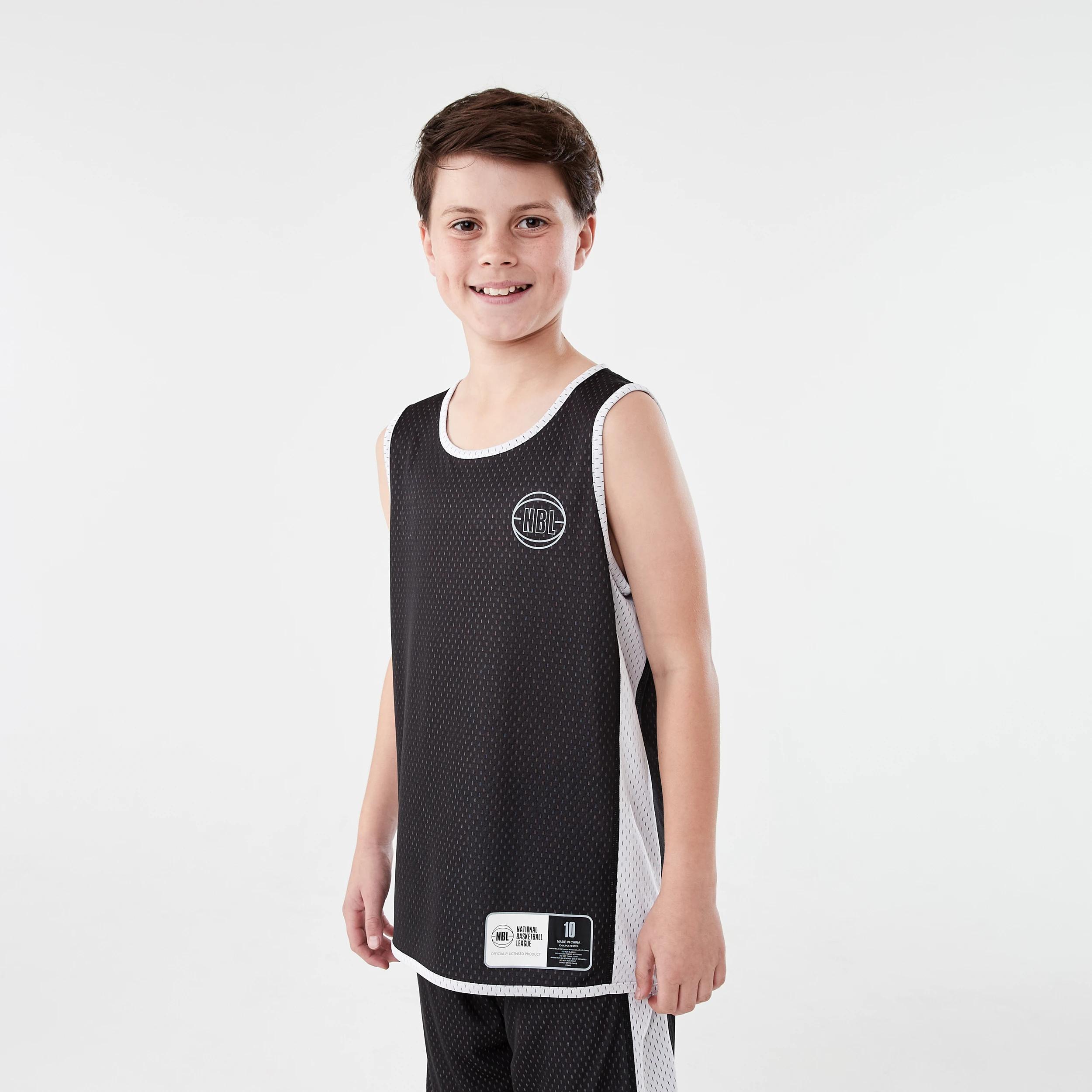 2 Official NBL Kids Basketball Reversible Muscle Tank BLACK, WHITE, 2 of 9