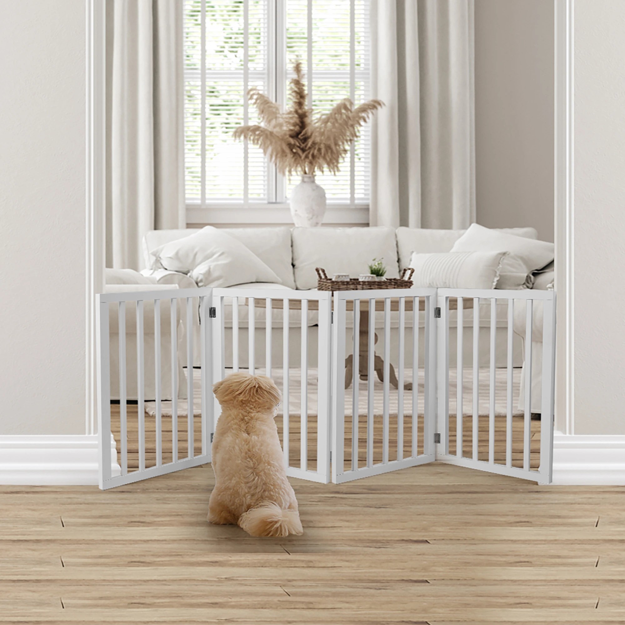 7 PaWz Dog Gate Folding Pet Barrier Wooden Freestanding Indoor White Safety, 7 of 7