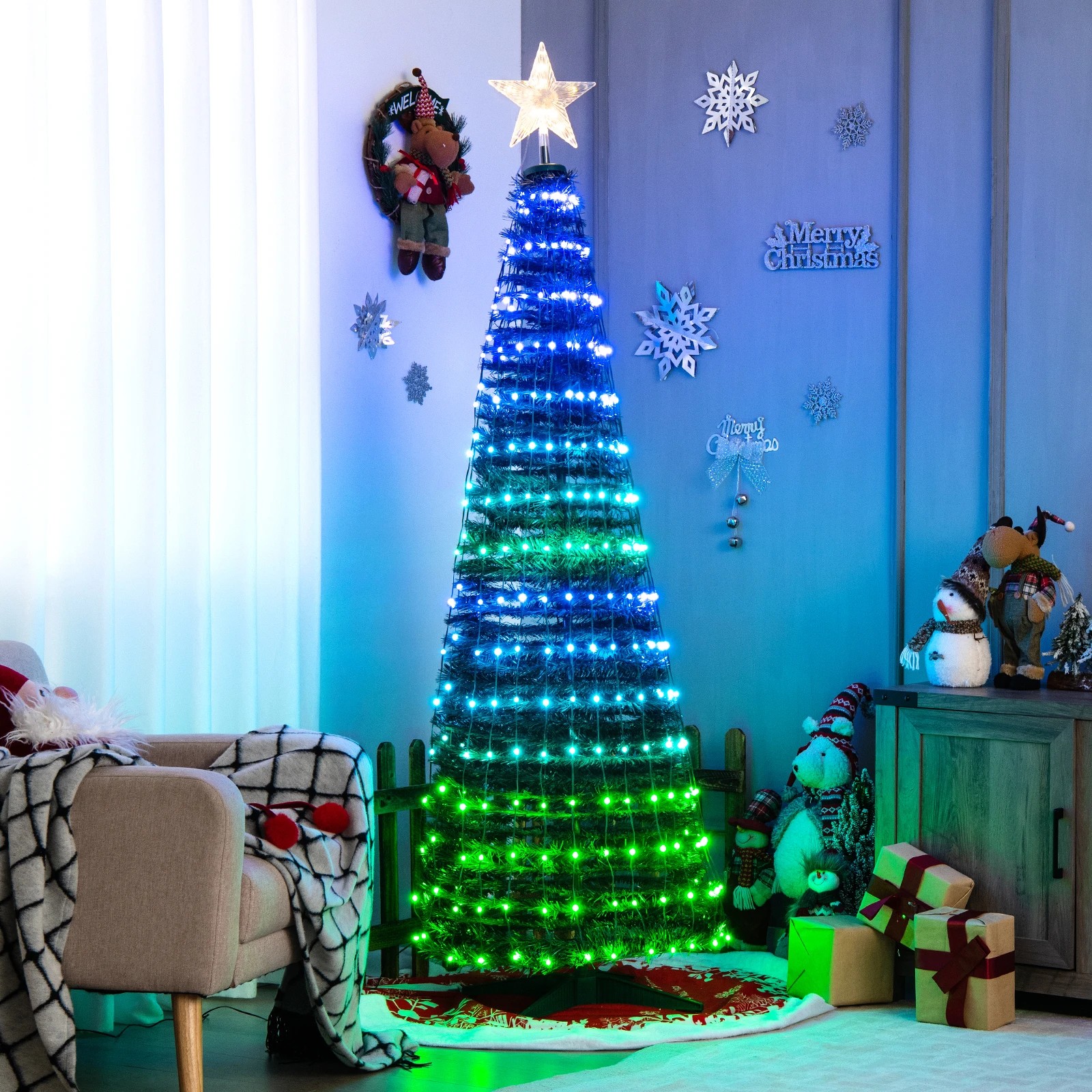 3 Costway 1.9M Pop-up Pre-lit Christmas Tree Artificial Xmas Tree w/12 Modes Light, 3 of 4