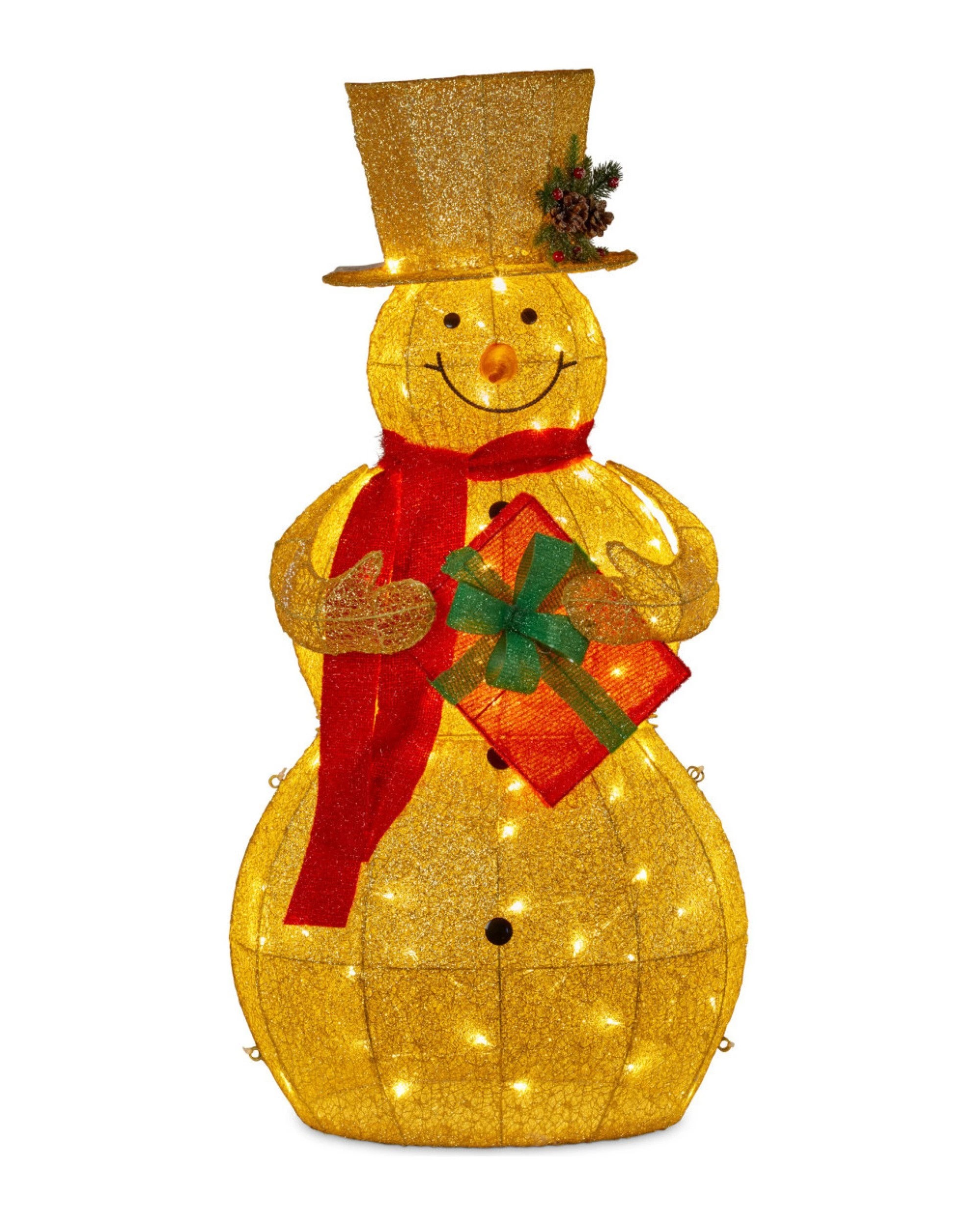 1 Christabelle 120cm Gold Outdoor Christmas Snowman With Lights, 1 of 2