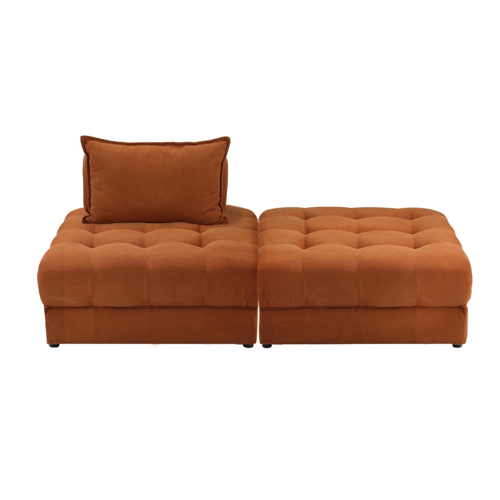 1 Oikiture 2 Seater Velvet Modular Sofa & Ottoman Set Armless Tofu Back
 - Brown - Brown, 1 of 7