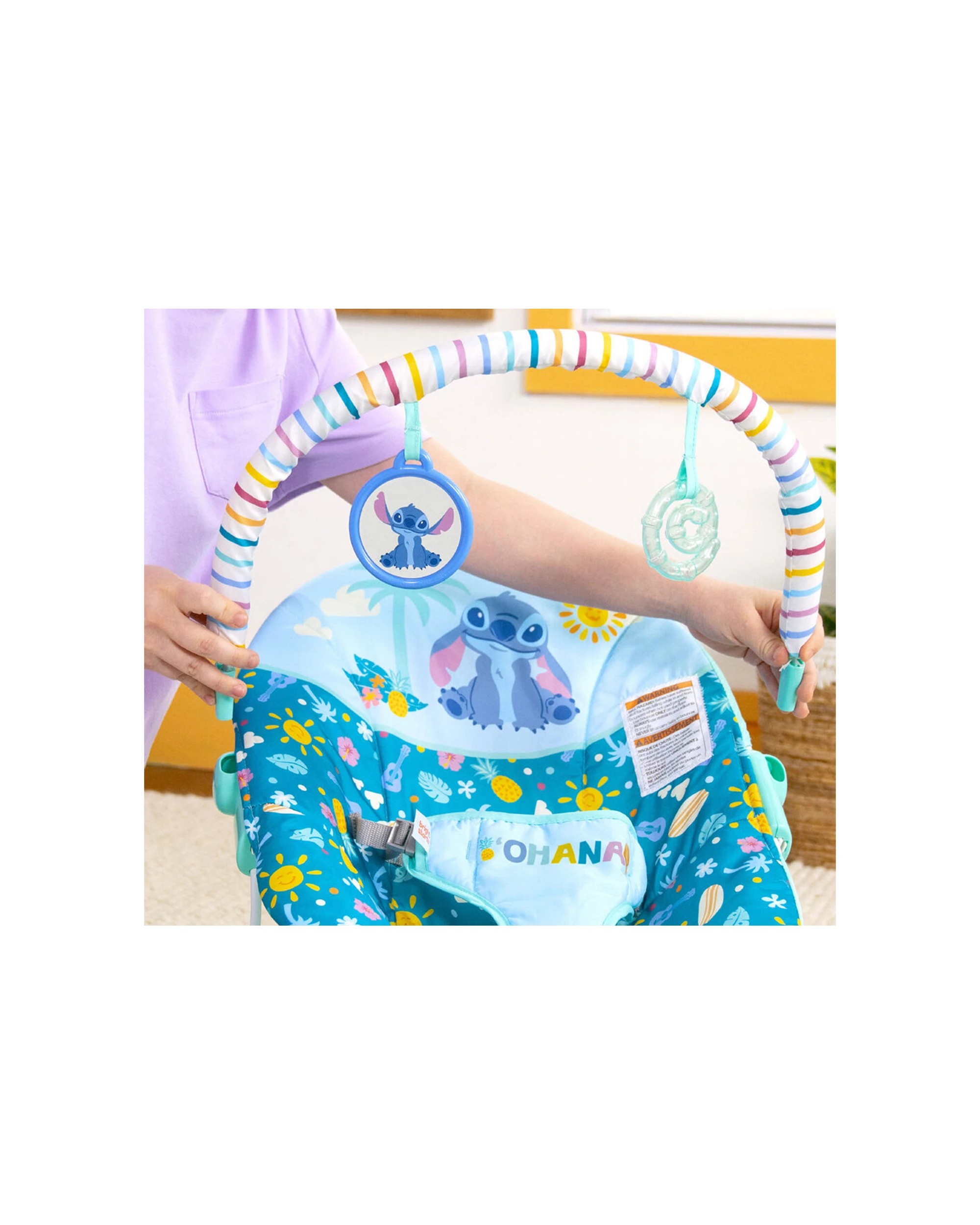 6 Bright Starts Stitch Ohana Paradise Vibrating Baby Bouncer 0-6 Months - Multi, 6 of 6