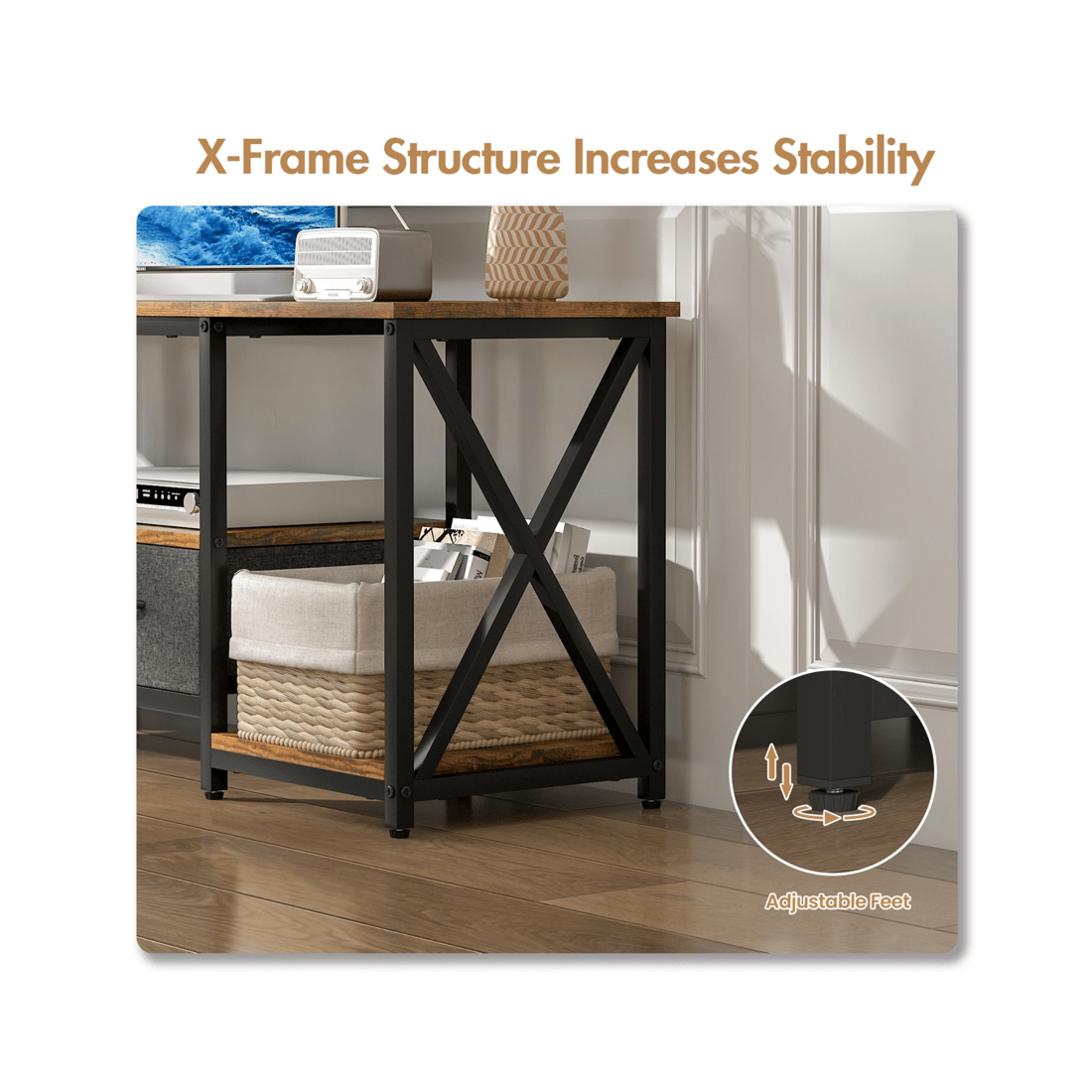 7 Advwin Tv Cabinet 140cm Entertainment Unit Stand W/ Shelf & Drawers Media Console Walnut, 7 of 8