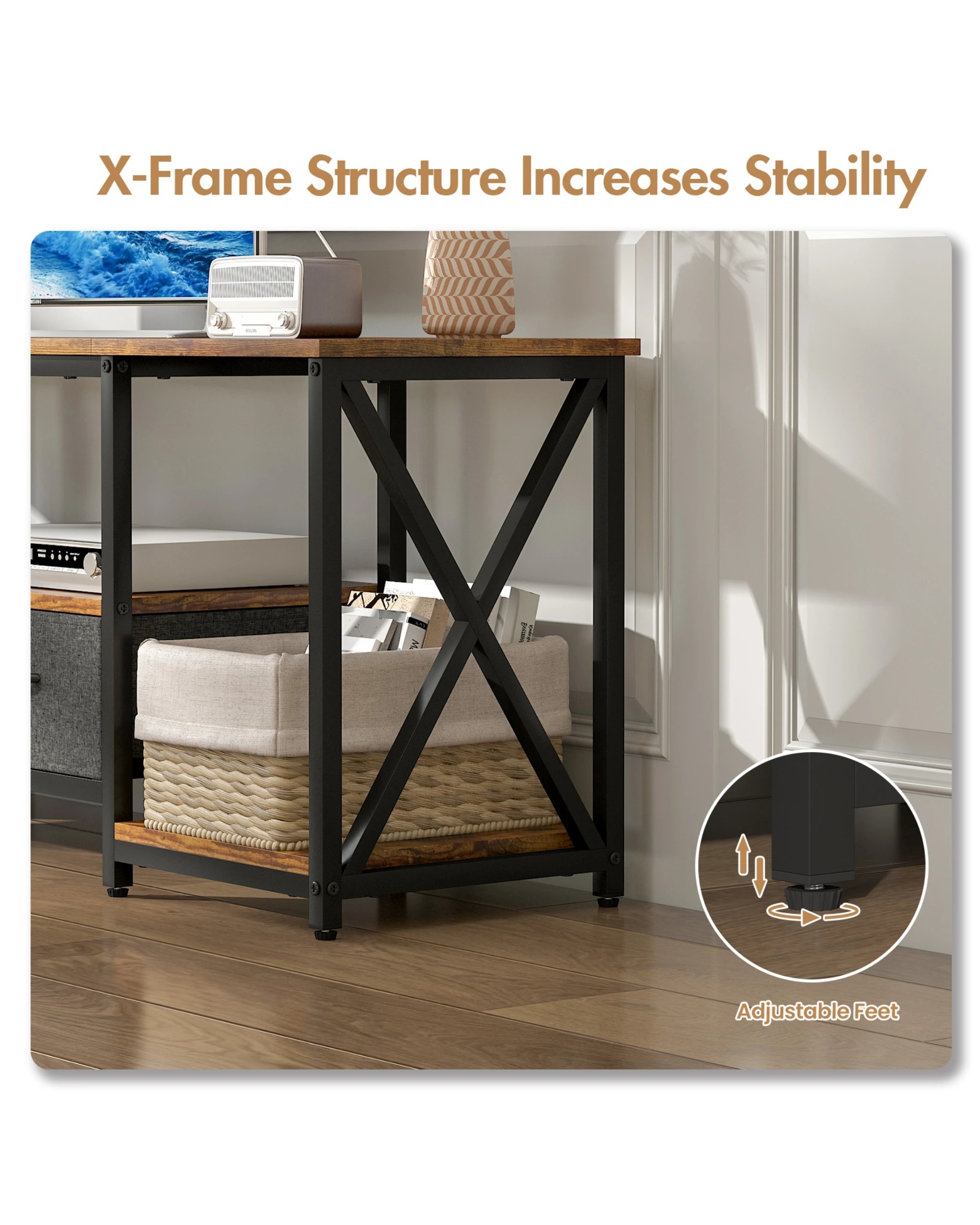 6 Advwin TV Cabinet 140cm Entertainment Unit Stand w/ Shelf & Drawers Media Console Walnut, 6 of 7