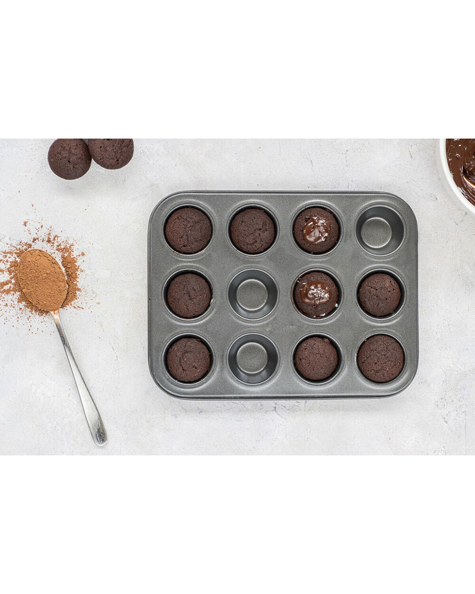 3 Mastercraft 2x 26x20cm Heavy Base 12-Cup Non-Stick Mini Muffin Pan - Black, 3 of 8
