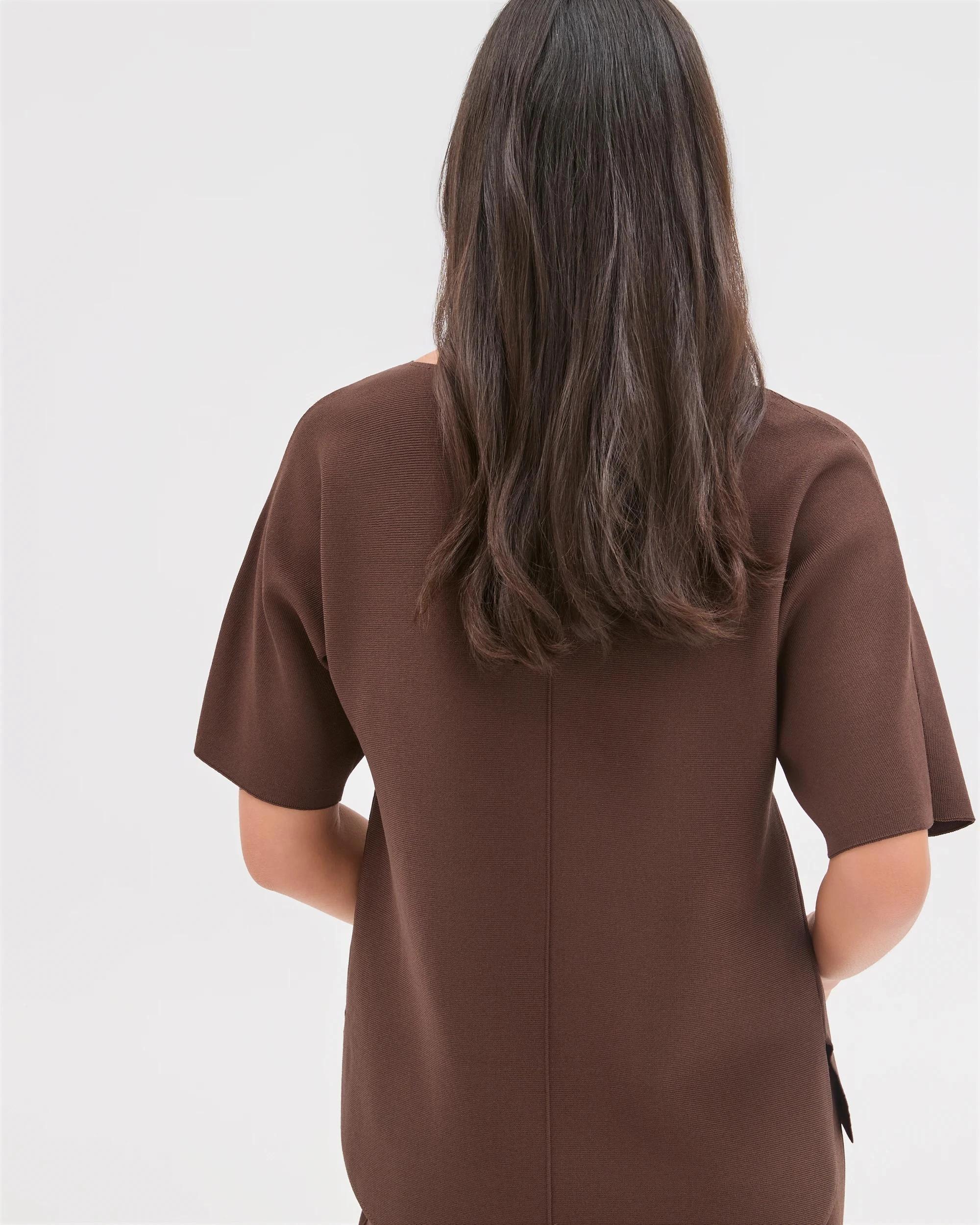 6 Preview Short Sleeve Crepe Knit T-Shirt GANACHE, 6 of 6