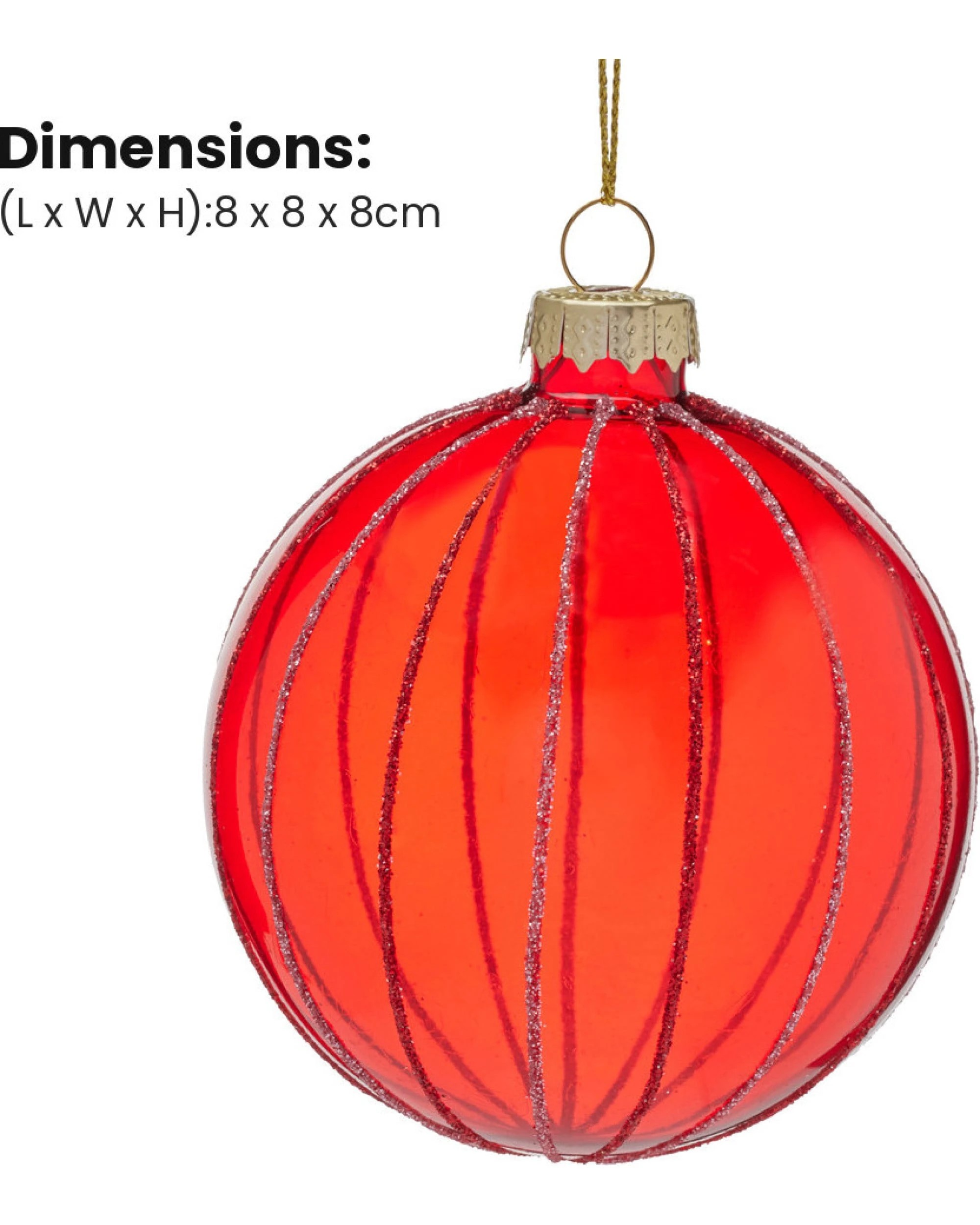 Christabelle 6 Red Glass Christmas Baubles Pink Beaded Stripes 8cm Xmas ...