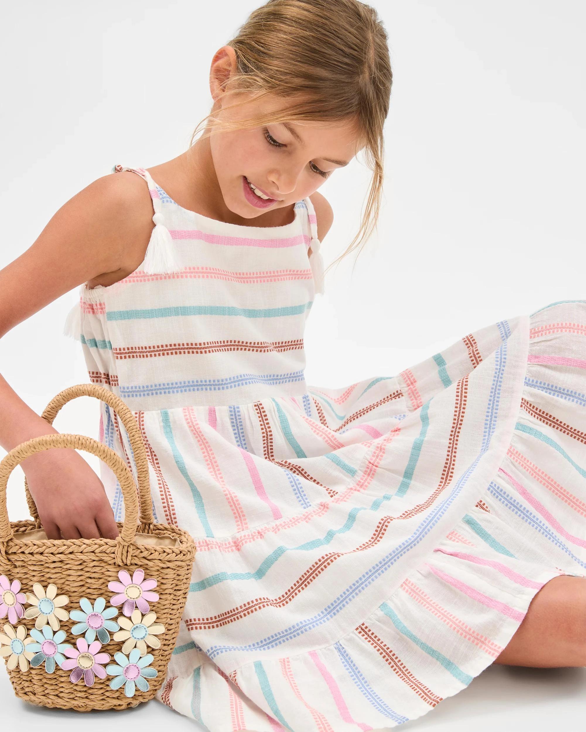 1 Target Woven Tiered Trextured Dress RAINBOW STRIPE, 1 of 5