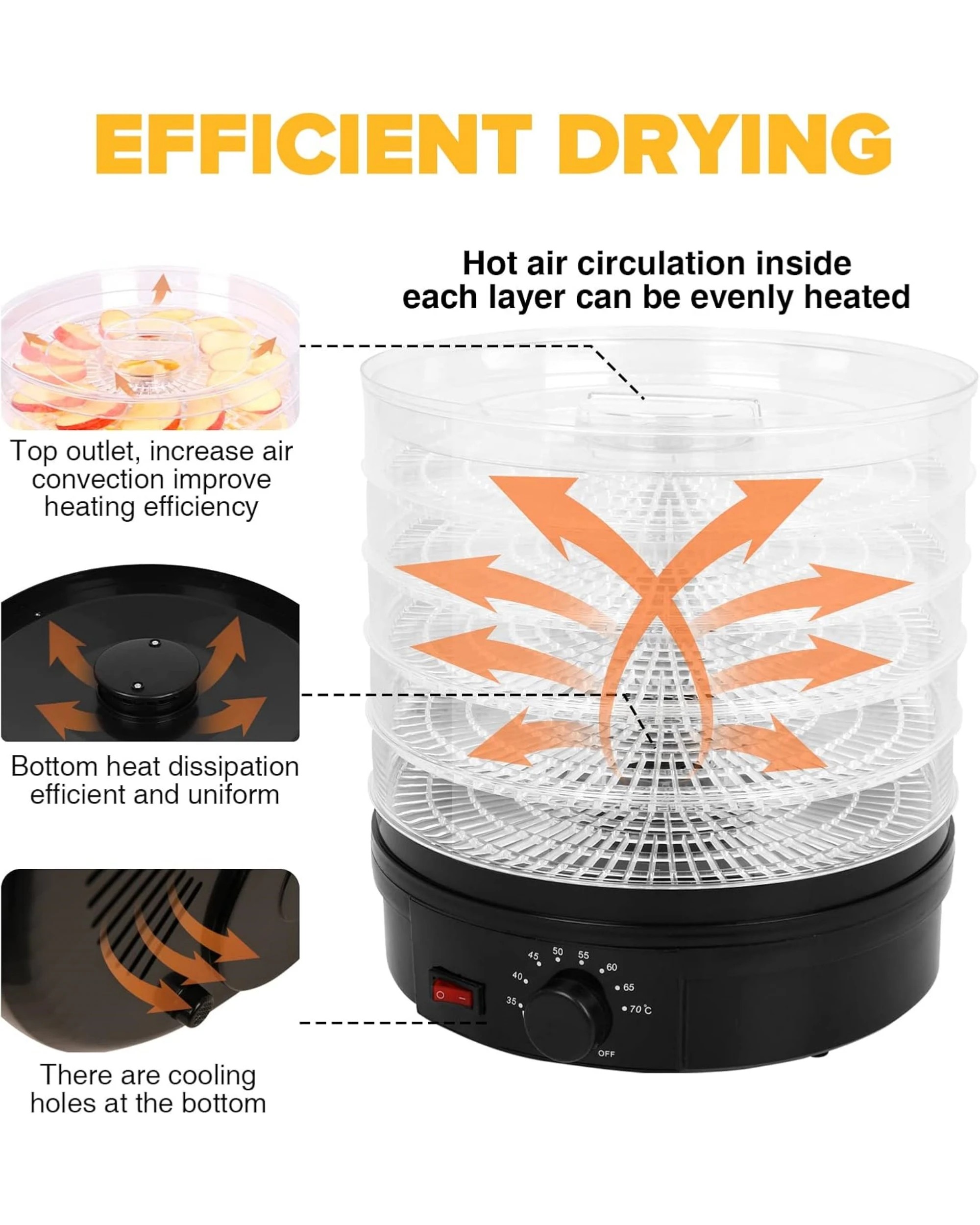 5 Advwin 5 Trays Food Dehydrator Black, 5 of 7