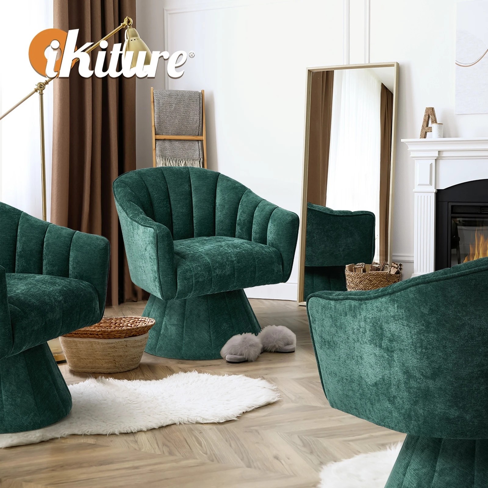 6 Oikiture 2x Swivel Armchair Linen Fabric Lounge Chair Accent Chair - Green, 6 of 10