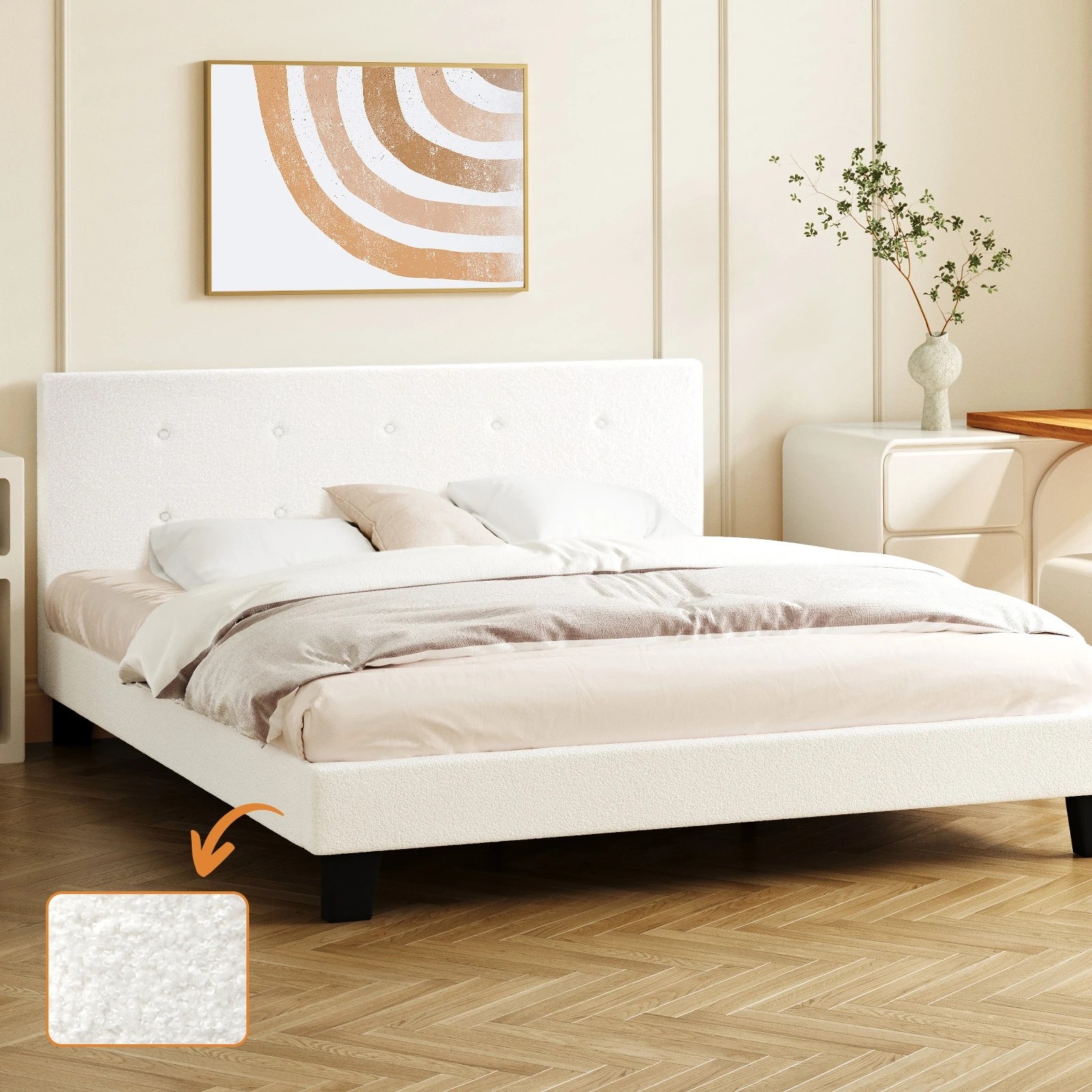2 Oikiture Double Bed Frame Bed Platform
 - White, 2 of 10