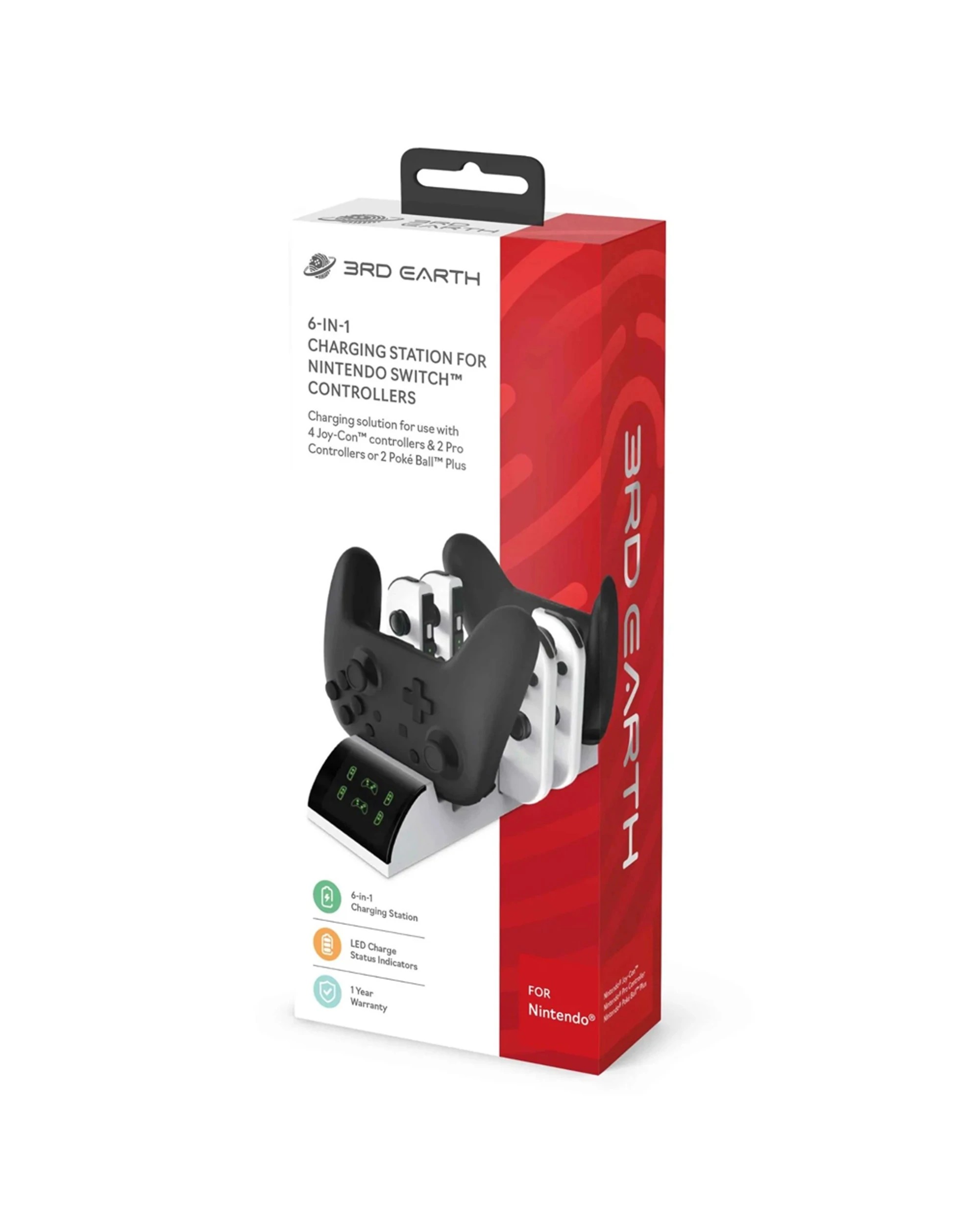 3 3RD EARTH Nintendo Switch Charging Station Multi Controller Charger LEDs - Black, 3 of 3