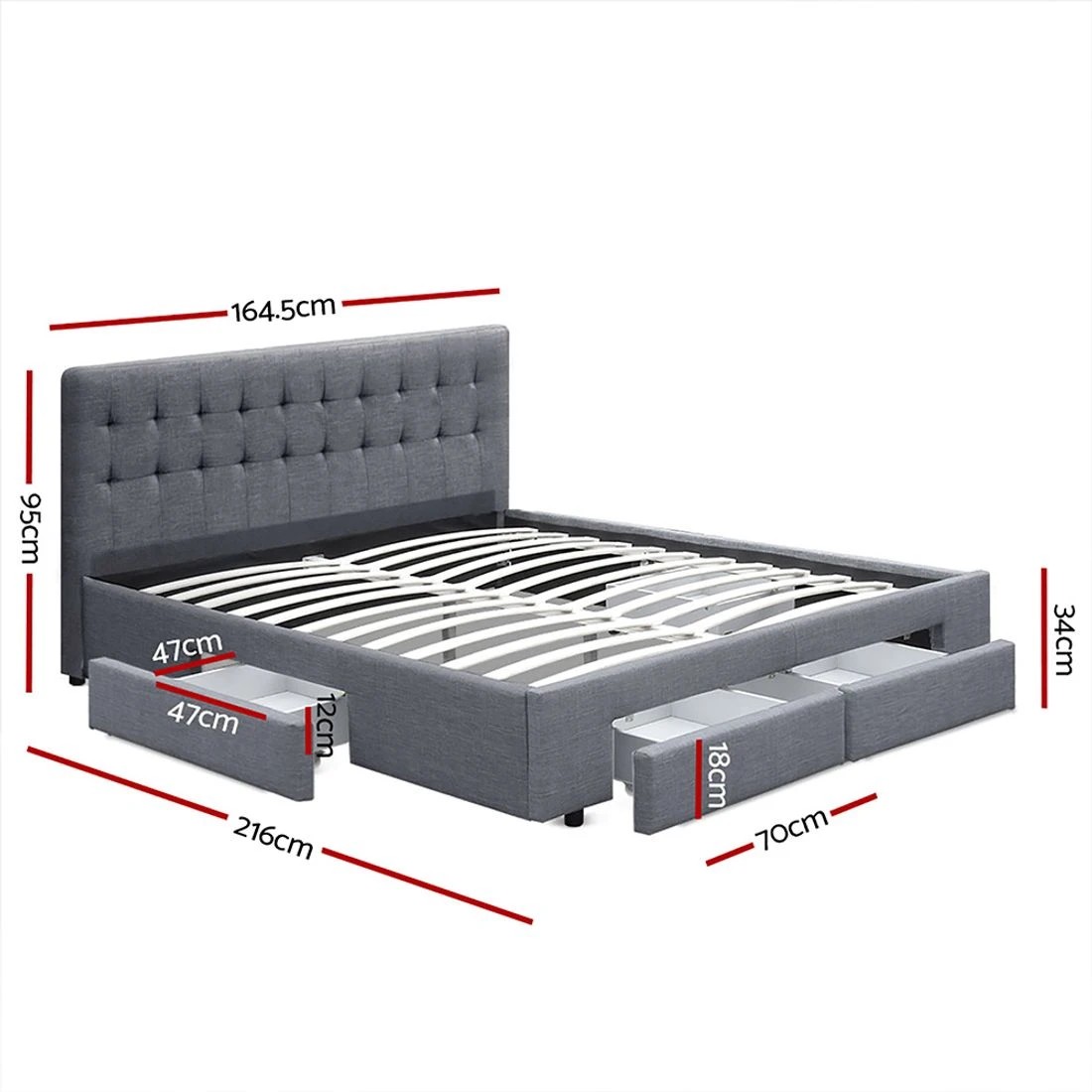 2 Artiss Bed Frame Queen Size with 4 Drawers  AVIO - Grey, 2 of 7