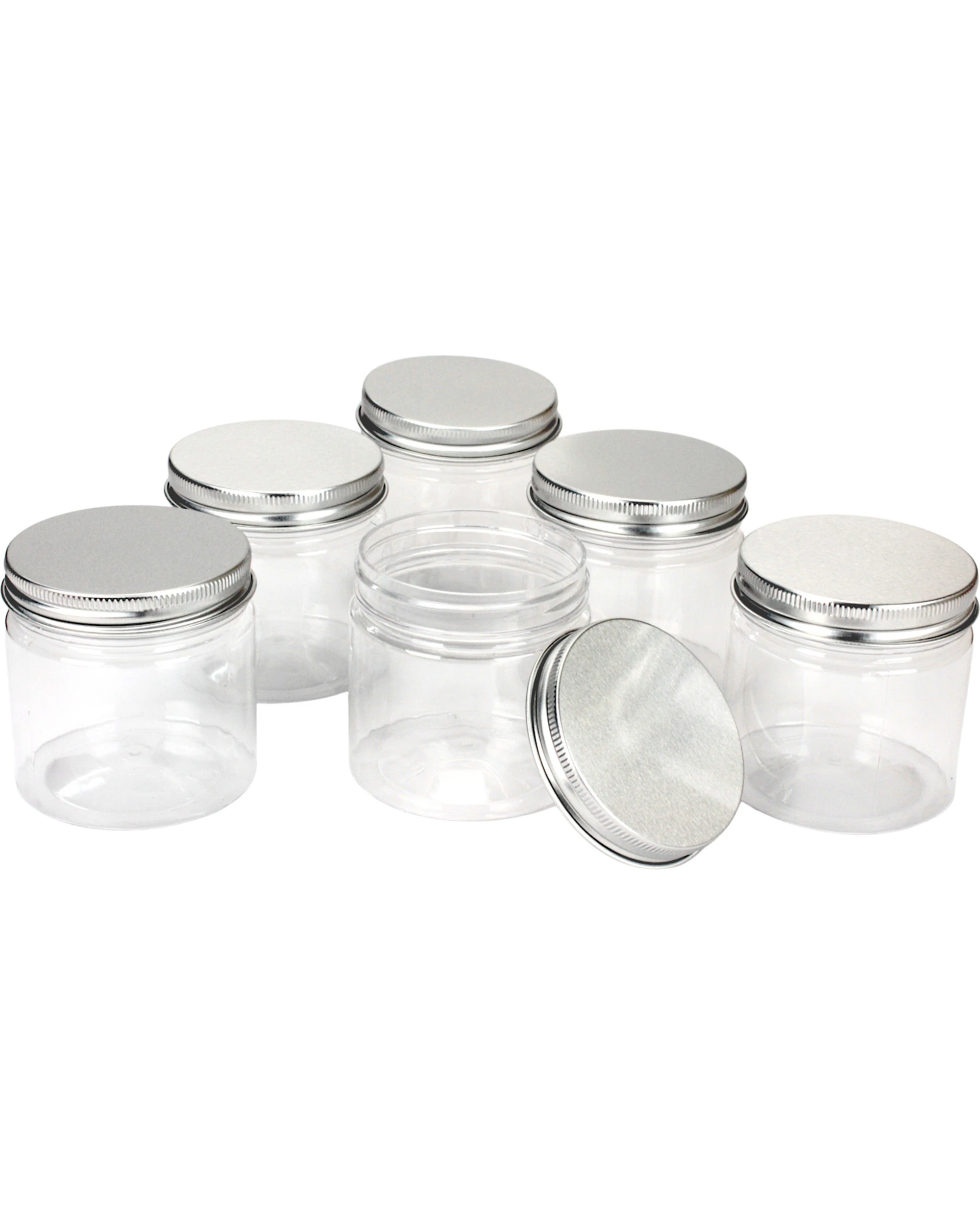 1 Party Maker Plastic Screw Top Jars With Silver Lids 140ml Pack of 6 - Clear, 1 of 4