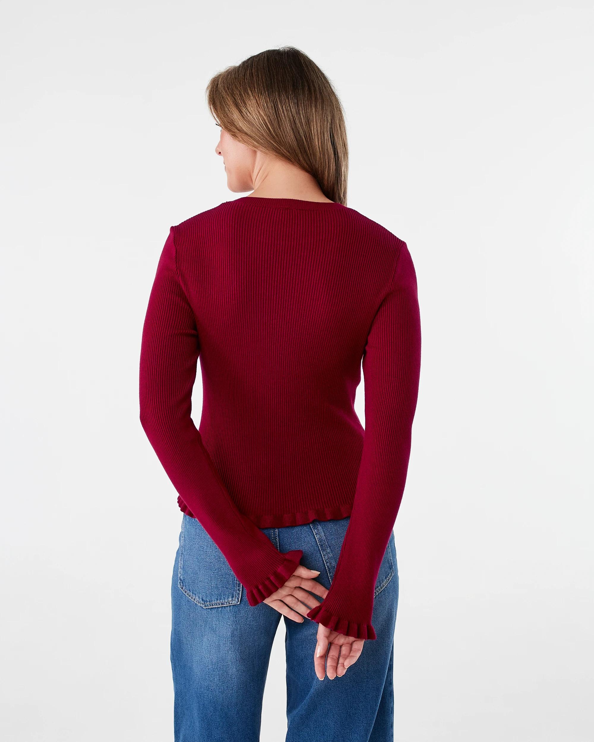 3 Long Sleeve Frill Top Spice Red, 3 of 7