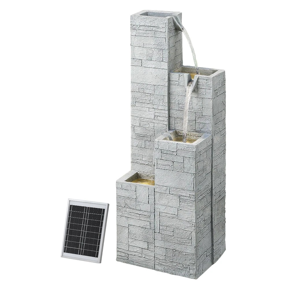 1 Gardeon Solar Fountain Water Feature Outdoor Indoor 4-Tier Square Cascading - Beige, 1 of 8