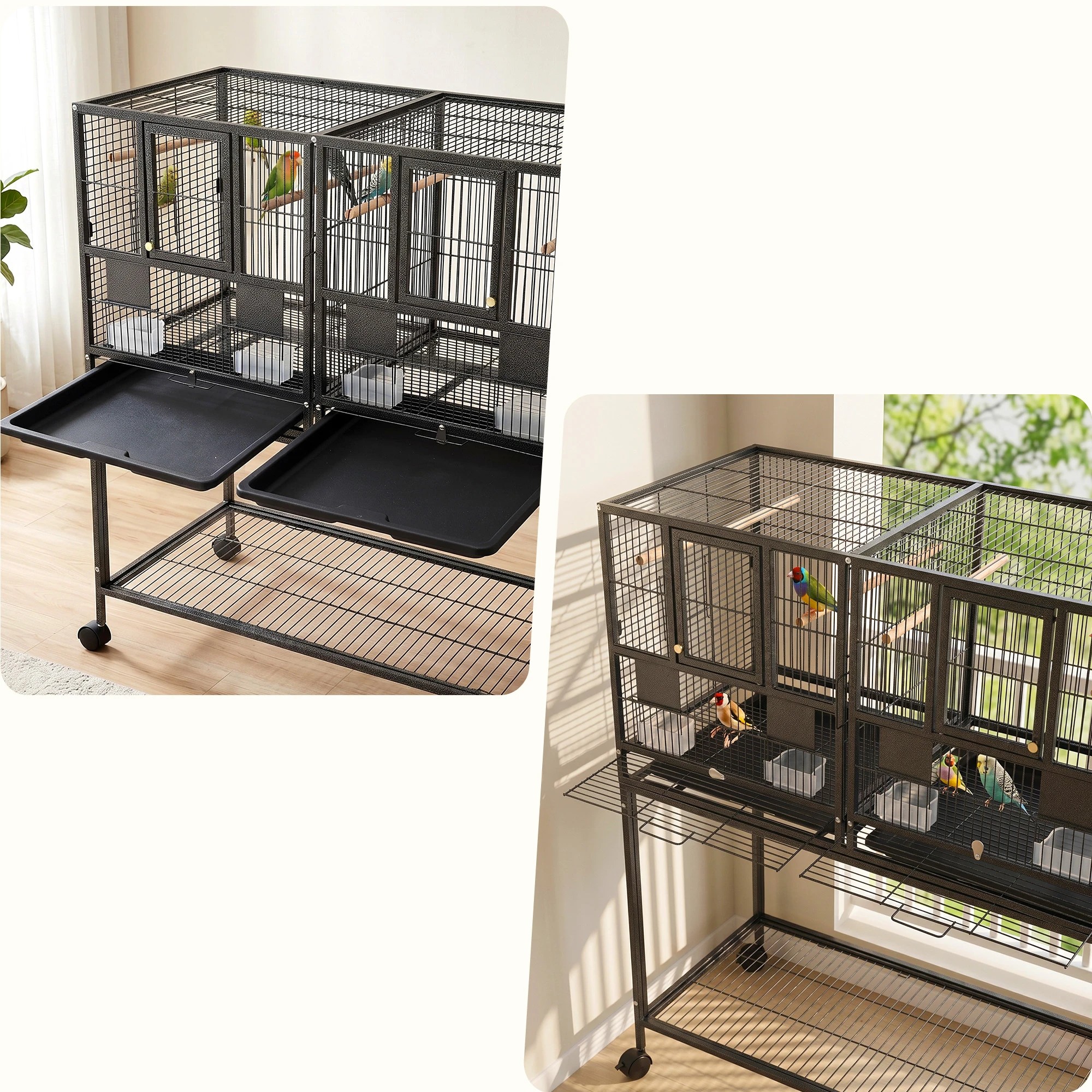 7 i.Pet 2-in-1 Bird Cage Aviary with Divider Parrot Budgie Wheels - Black, 7 of 9