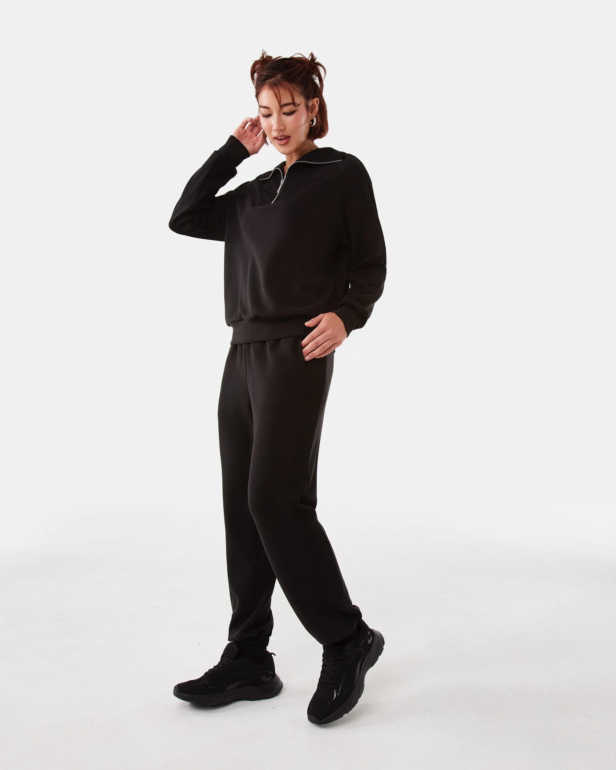 3 Active Womens Soft Modal Quarter Zip Jumper Black, 3 of 8