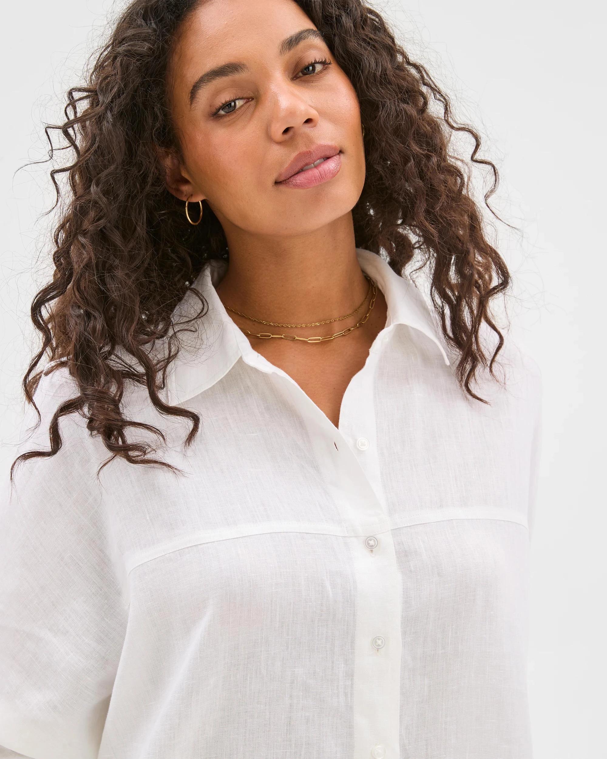 6 Target European Linen Long Sleeve Shirt WHITE, 6 of 7