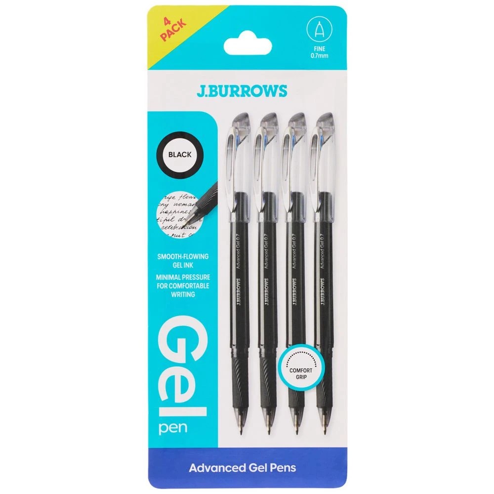 1 J.Burrows Gel Pen 0.7mm Black 4 Pack, 1 of 5