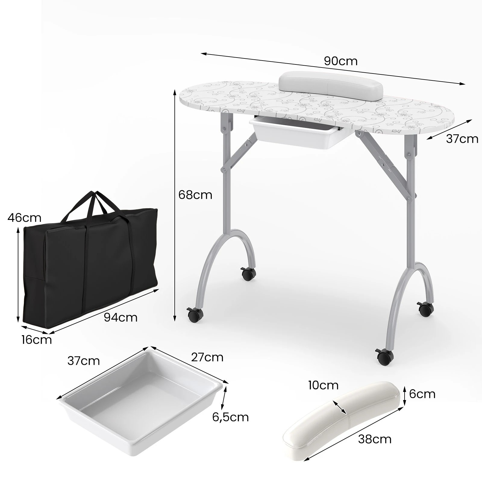 2 Costway Foldable Manicure Table w/Wheels Professional Nail Technician Desk - White, 2 of 5