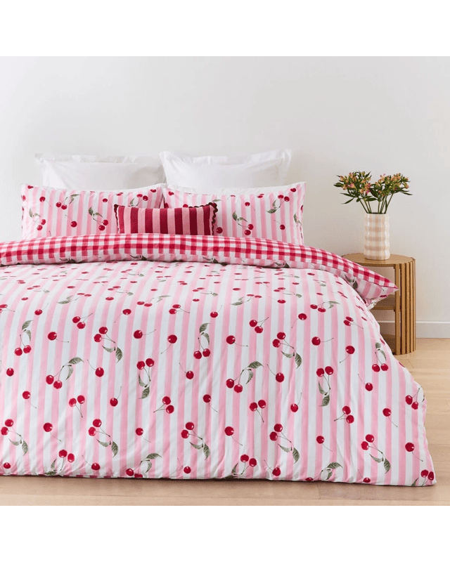 Cherry Cotton Rich Reversible Quilt Cover Set - Queen