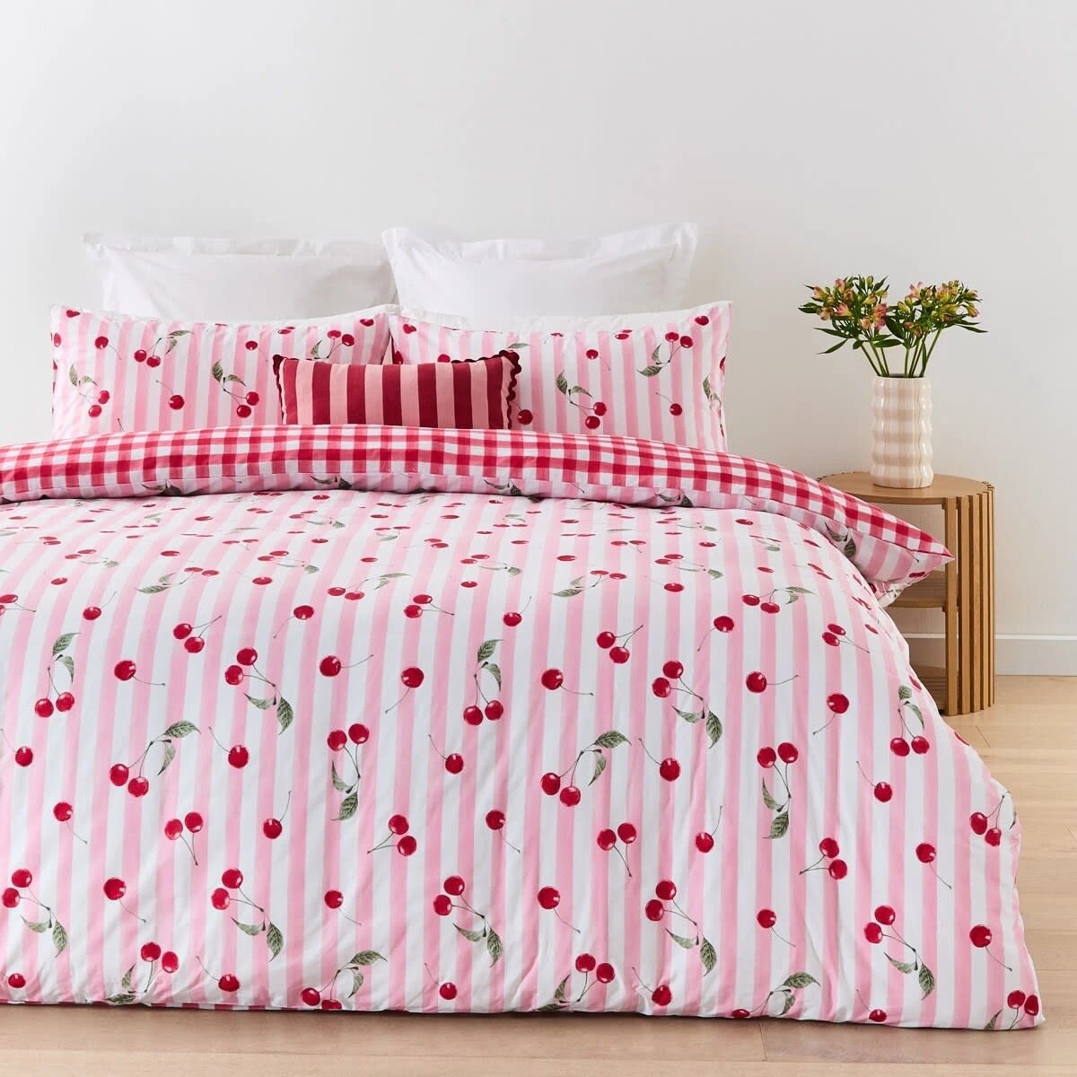 1 Cherry Cotton Rich Reversible Quilt Cover Set - Queen Bed, 1 of 7