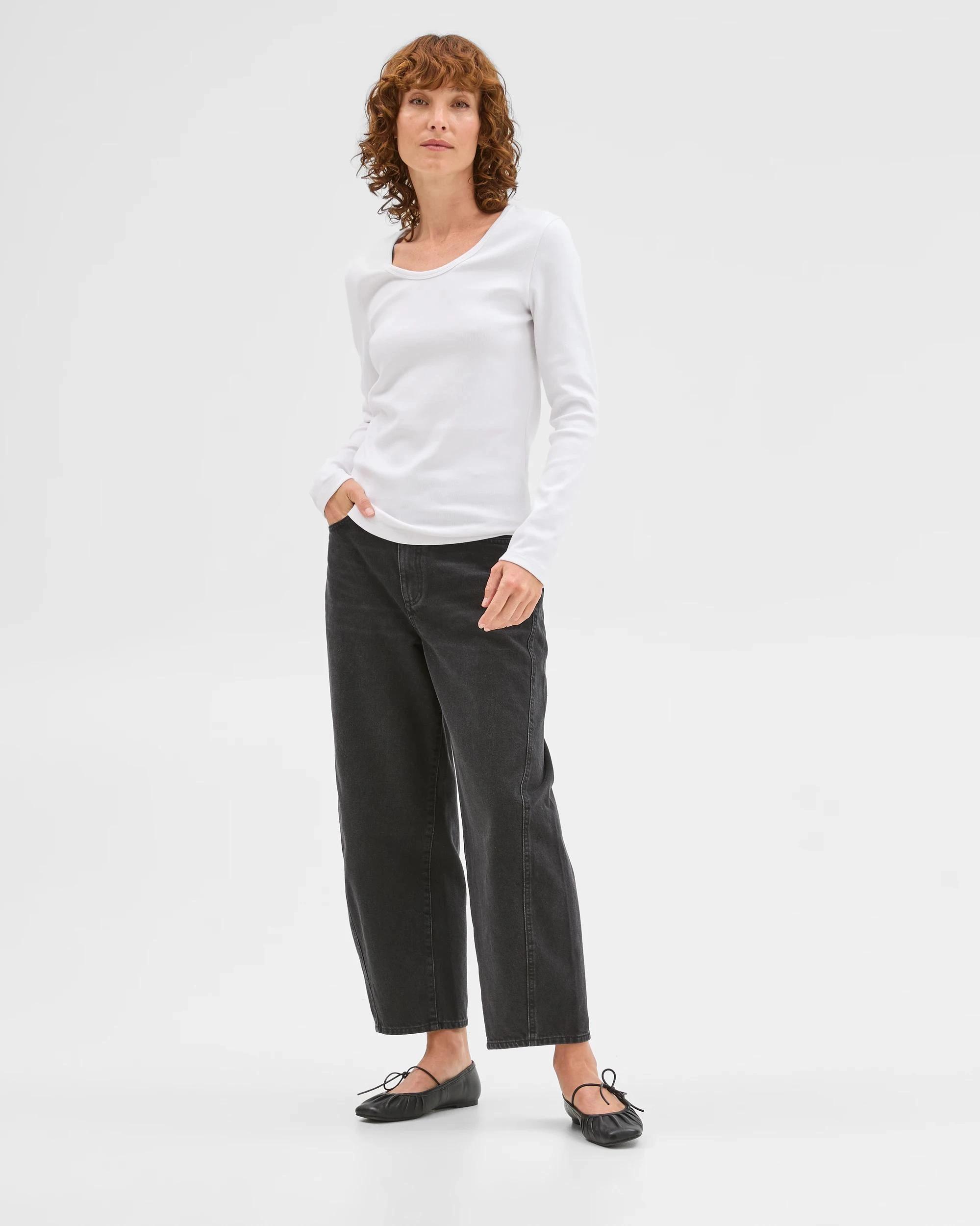 1 Target Woman Australian Cotton Long Sleeve Scoop Neck Rib T-Shirt WHITE, 1 of 5