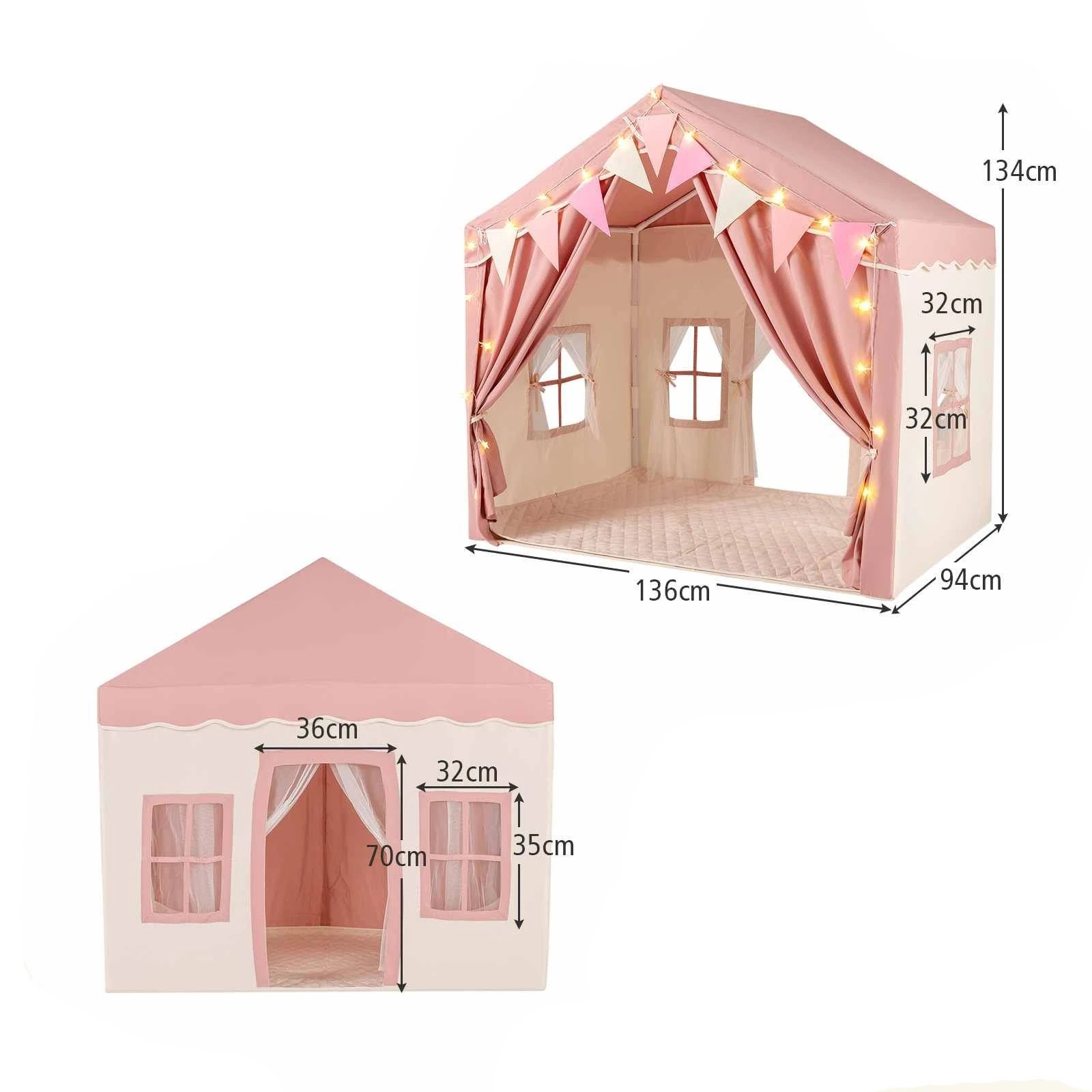 1 Costway Skin-Friendly Large Play Tent House w/Star Lights - Pink, 1 of 2