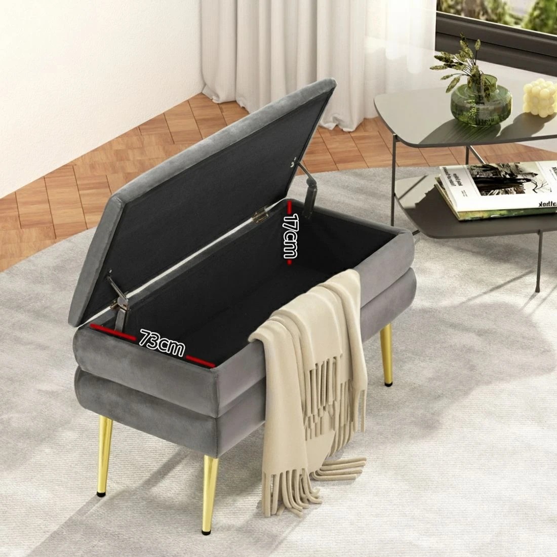 4 Artiss Ottoman Storage Foot Stool Velvet - Grey, 4 of 6