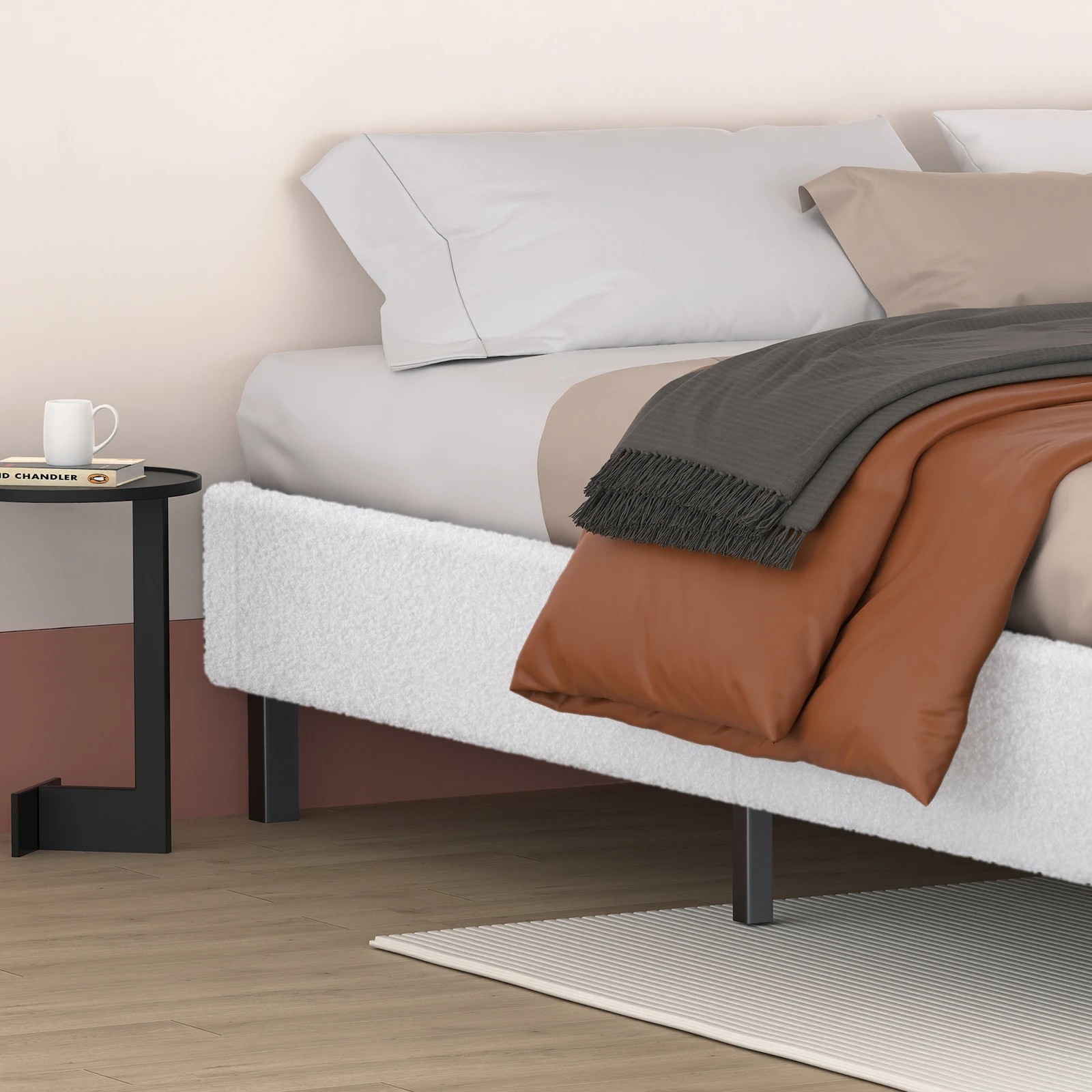 4 Alfordson Bed Frame Queen Size Mattress Base Foundation Boucle Basel - White, 4 of 10