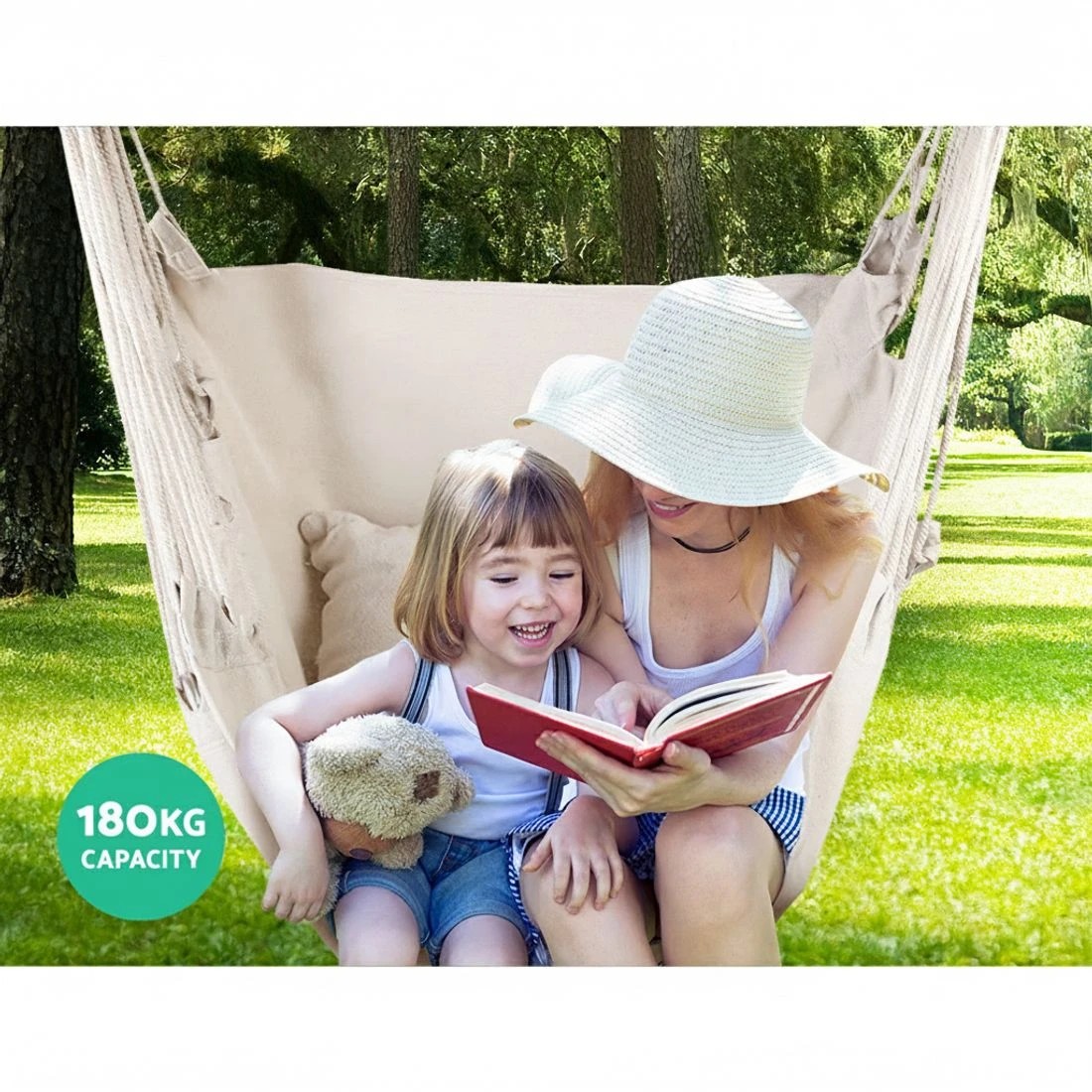 3 Gardeon Hammock Chair Outdoor Camping Hanging Hammocks Cushion Pillow - Beige, 3 of 7