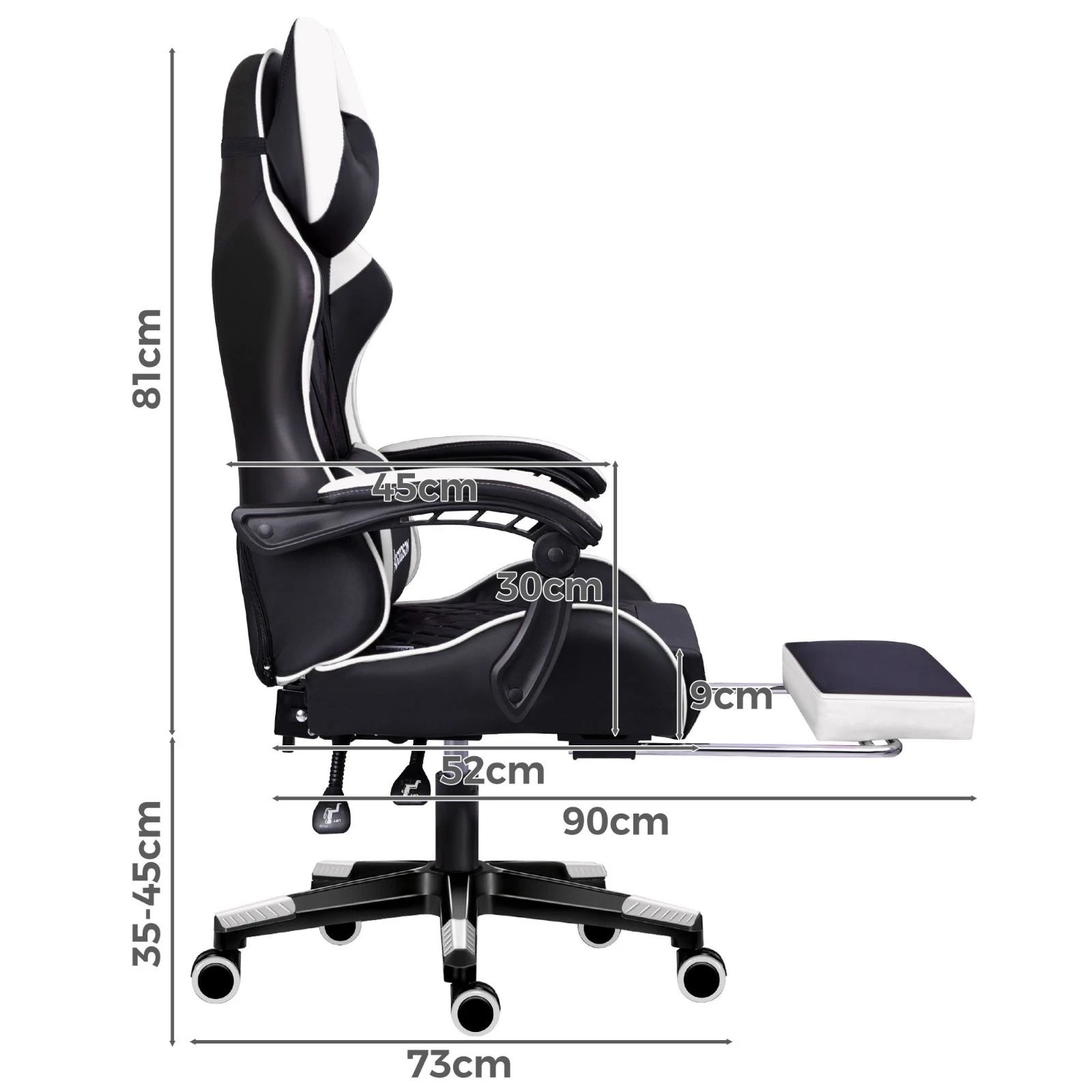 4 Alfordson Gaming Chair Office Racer Large Lumbar Cushion Footrest Seat Leather - White, 4 of 10