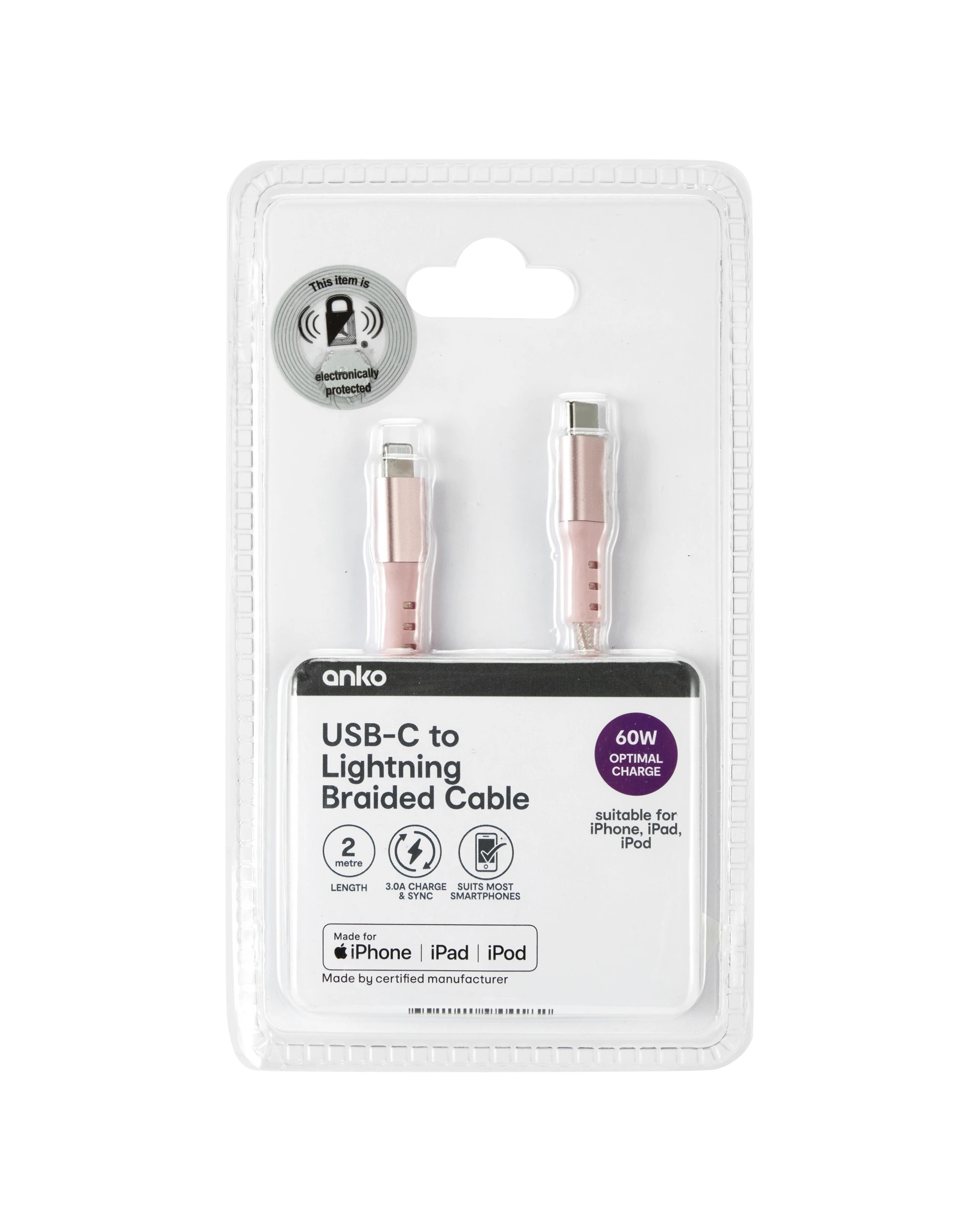 4 USB-C to Lightning Braided Cable - 2m, Pink, 4 of 4