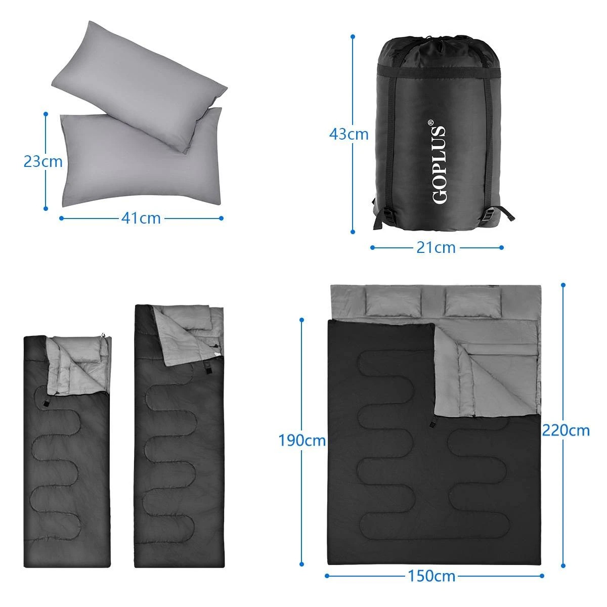 2 Camping Double Sleeping Bag Outdoor Hiking Tent Winter Thermal w/2 Pillows, 2 of 2