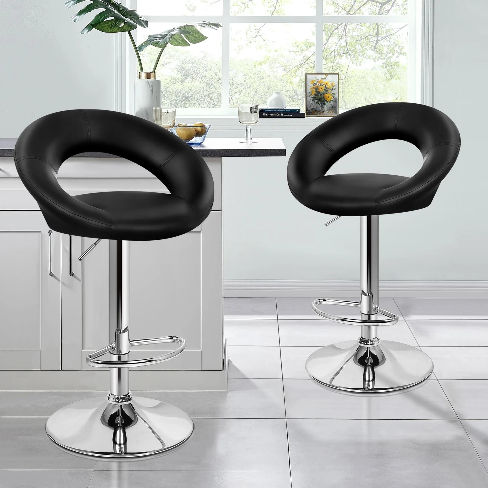 2 Alfordson 4x Bar Stools Ovadia Kitchen Swivel Chair Leather Gas Lift - Black, 2 of 7