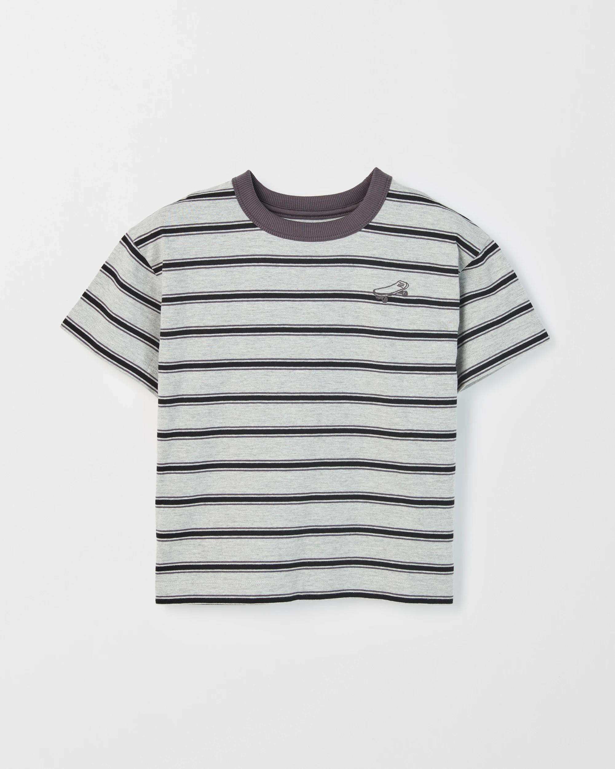 1 Target Kids Australian Cotton Oversized Embroidered Stripe T-Shirt GREY MARLE, 1 of 2