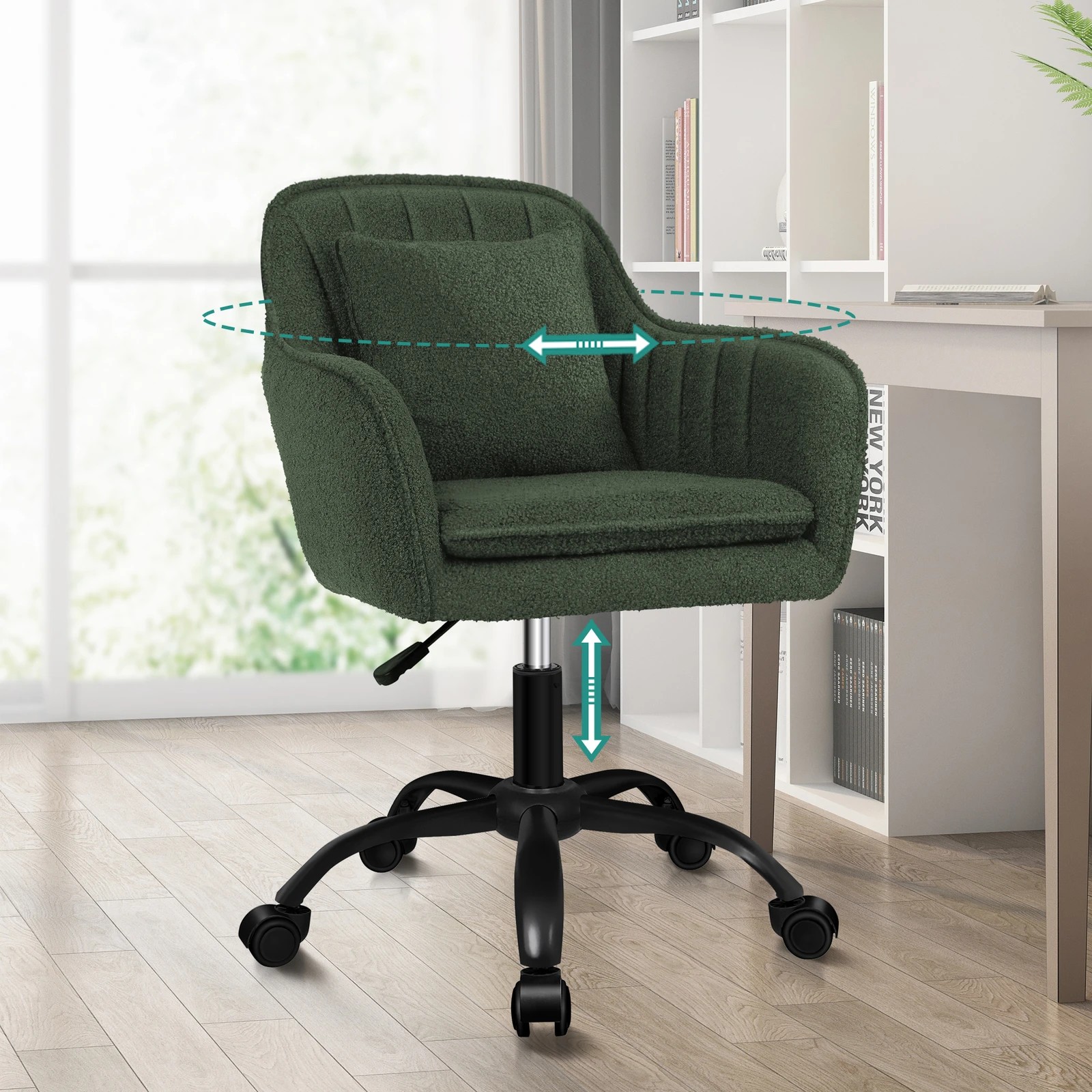 3 Alfordson Boucle Office Chair Computer Swivel Armchair Work Adult Kids - Green, 3 of 10