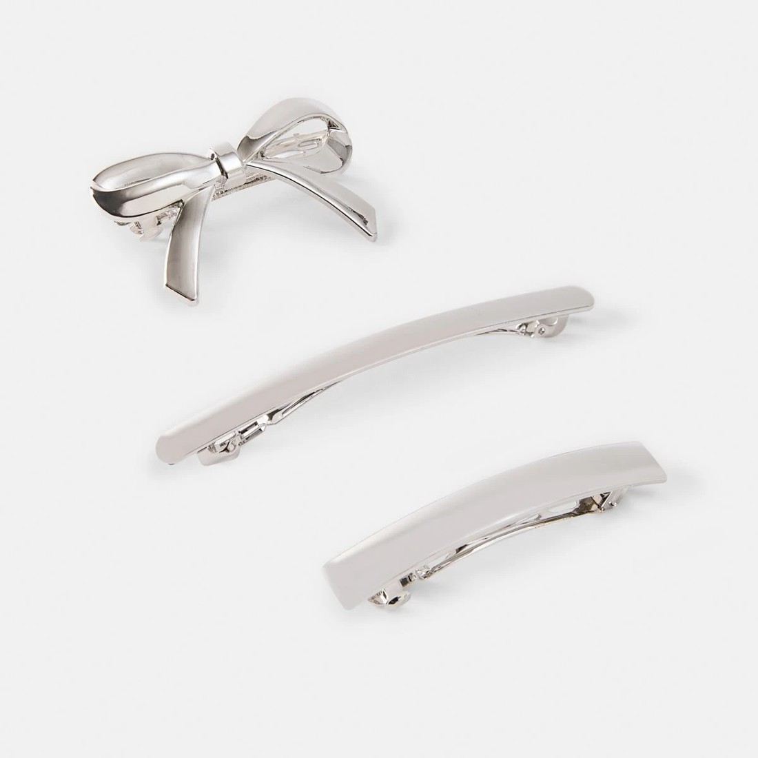 1 3 Pack Silver Tone Bow Barrette Hair Clips, 1 of 4