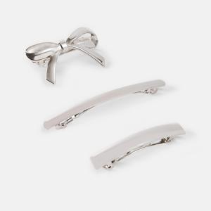 3 Pack Silver Tone Bow Barrette Hair Clips