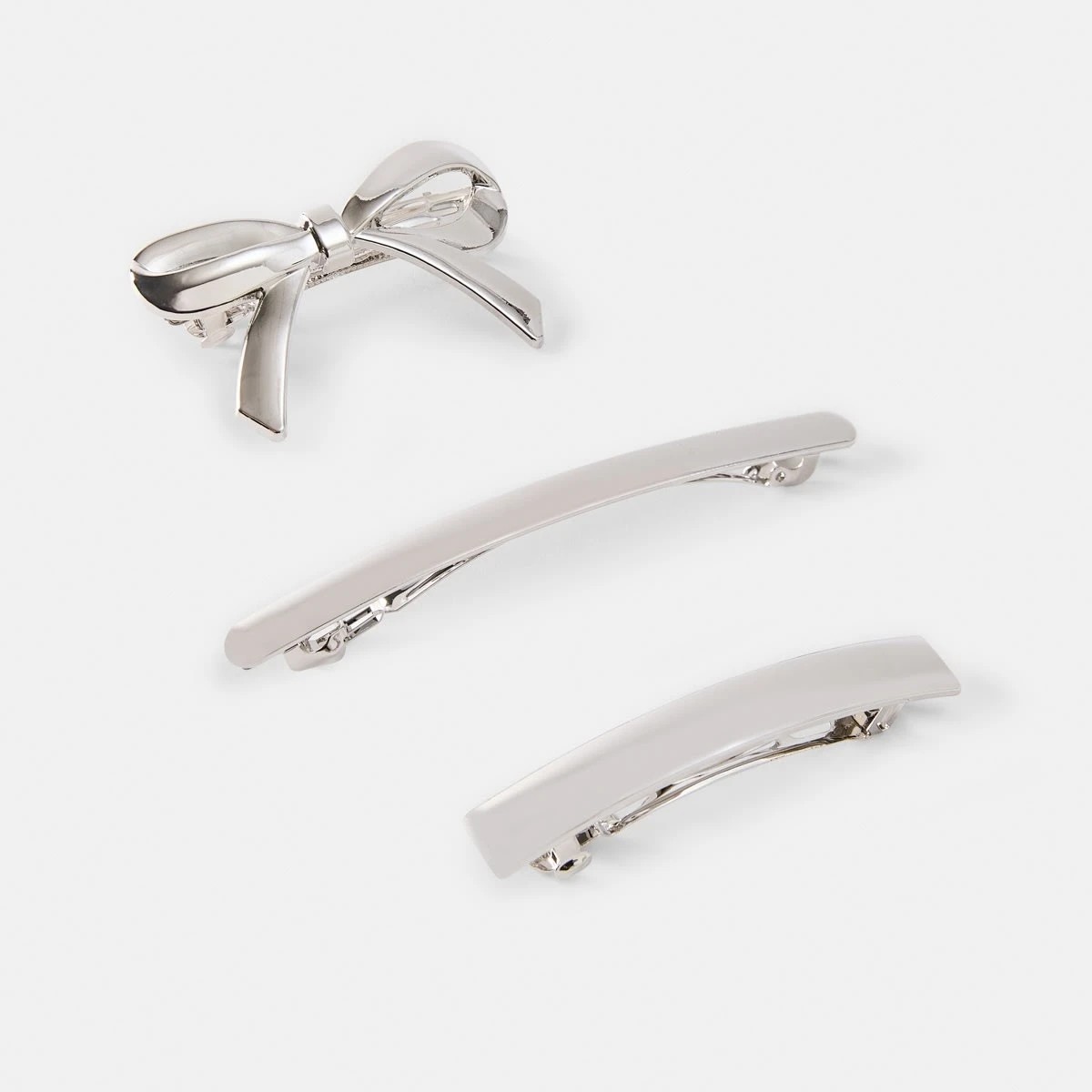 1 3 Pack Silver Tone Bow Barrette Hair Clips, 1 of 4