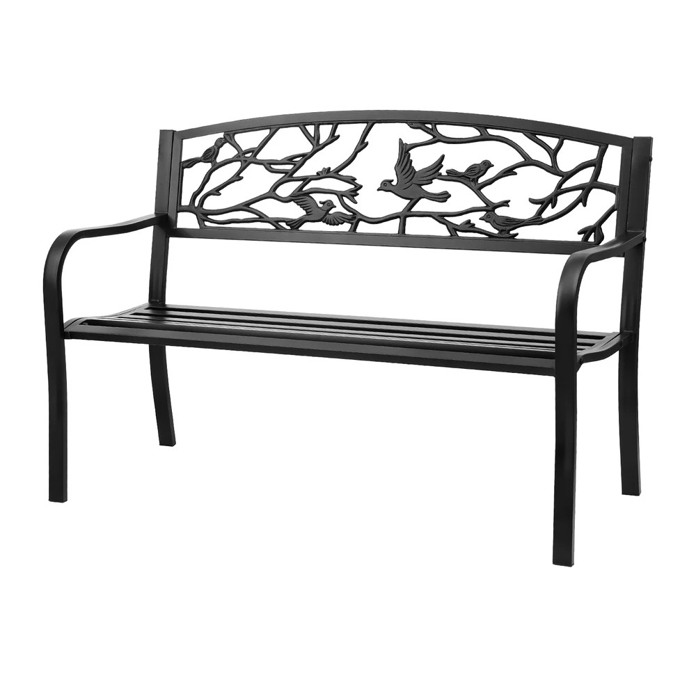 1 Gardeon Outdoor Bench Seat Garden Steel Outdoor Furniture 3 Seater Park - Black, 1 of 5