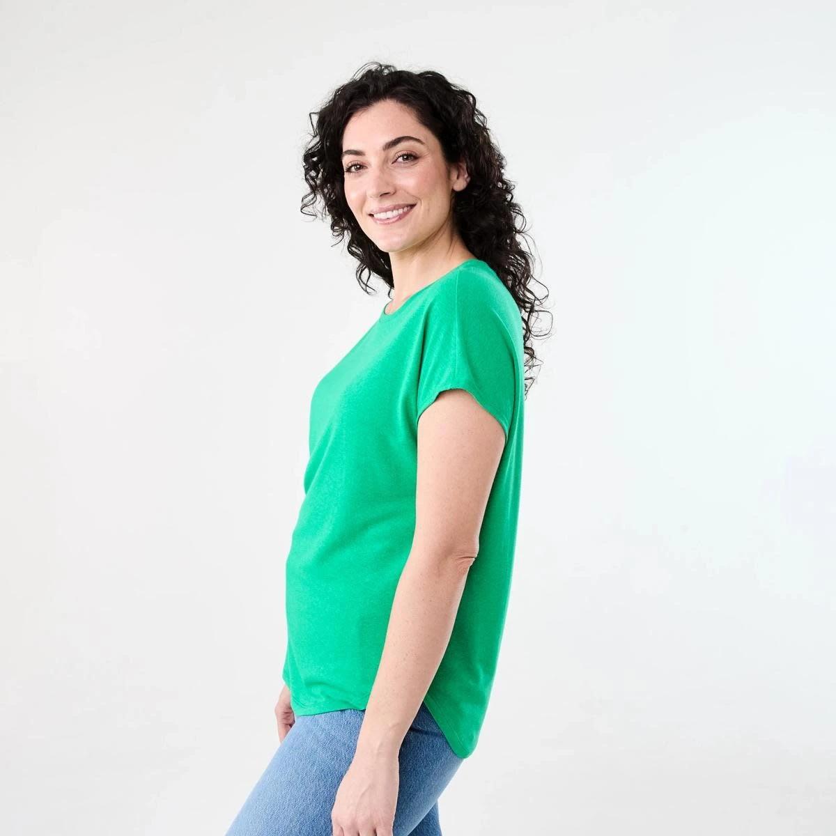2 Short Sleeve Linen Blend Extended Sleeve Top Simply Green, 2 of 6
