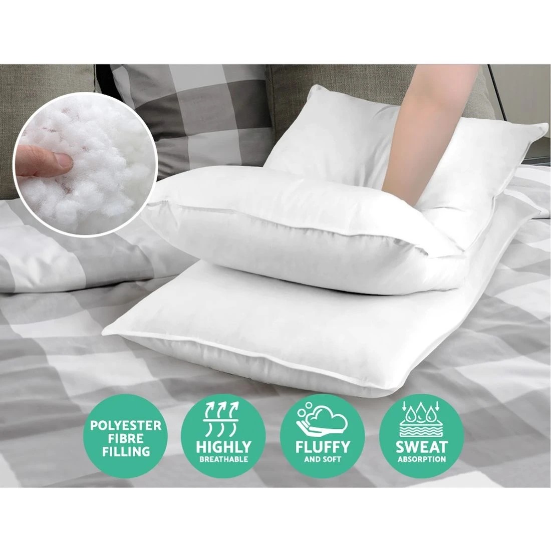 4 Giselle Bedding 4 Pack Bed Pillow Family Hotel 48X73CM - White, 4 of 8