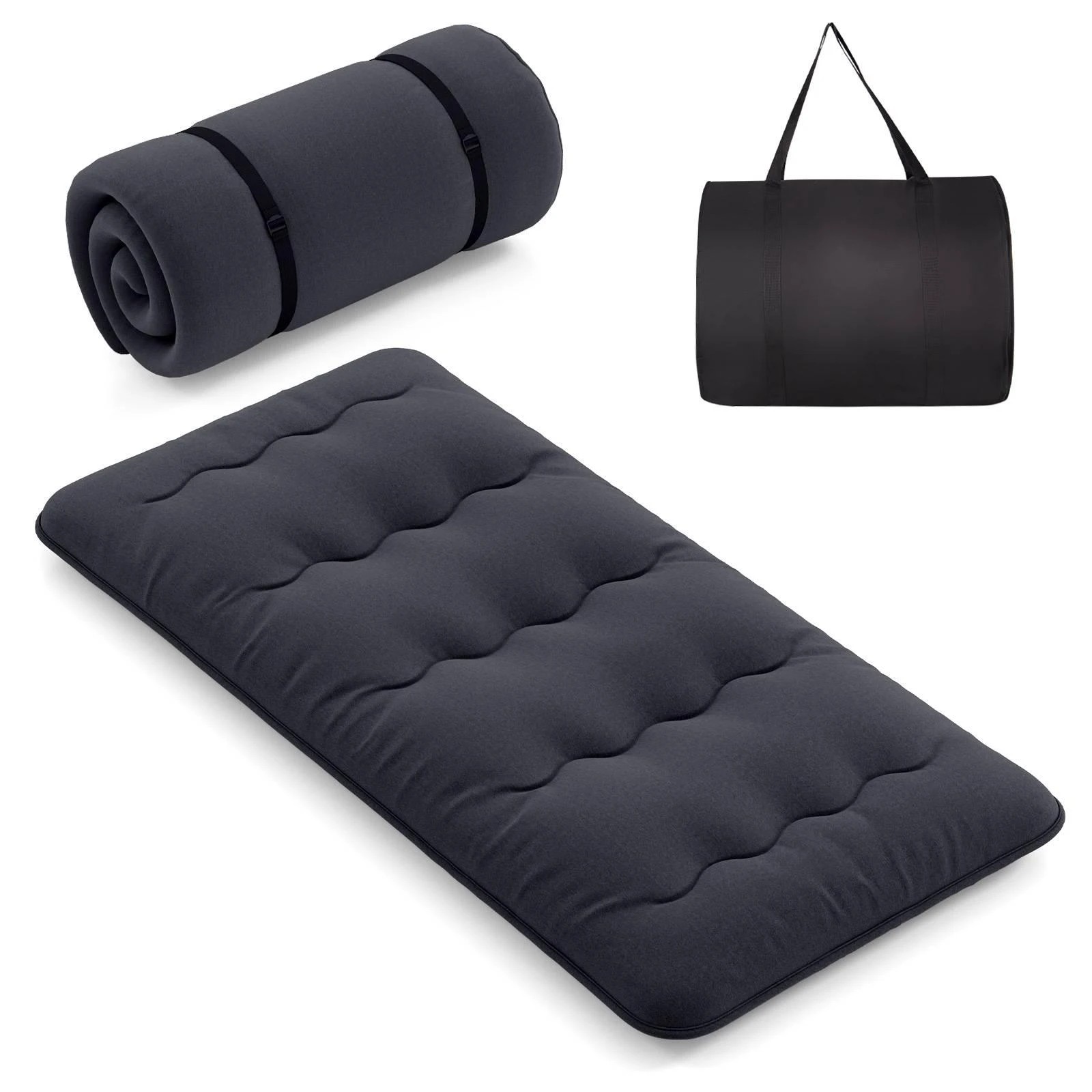 1 Costway Single Size Foldable Mattress Portable Roll Up Mat Japanese Floor Mattress w/Carry Bag - Black, 1 of 1