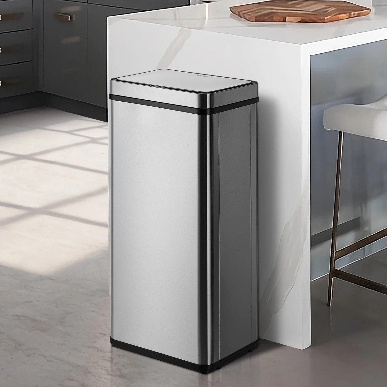 2 Oikiture 75L Motion Sensor Bin Automatic Rubbish Trash Can - Silver, 2 of 10