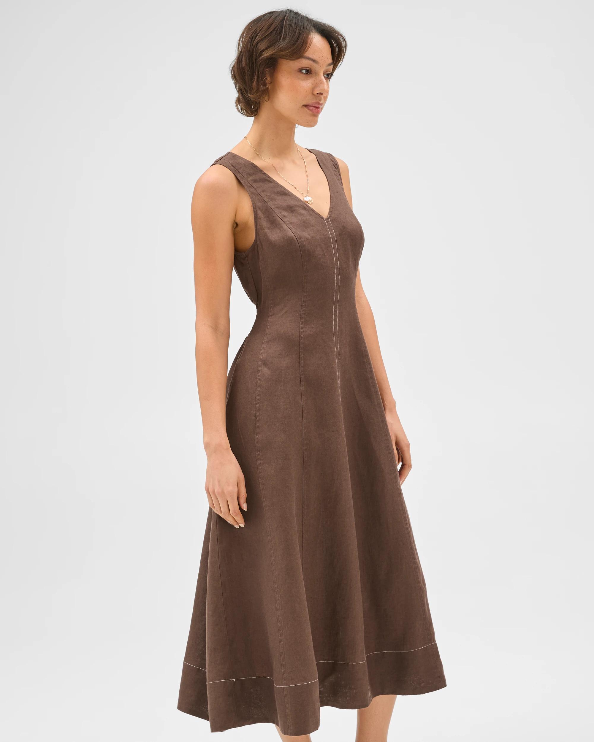 4 Target Woman European Linen Sleeveless Seamed Midi Dress COFFEE BEAN, 4 of 7