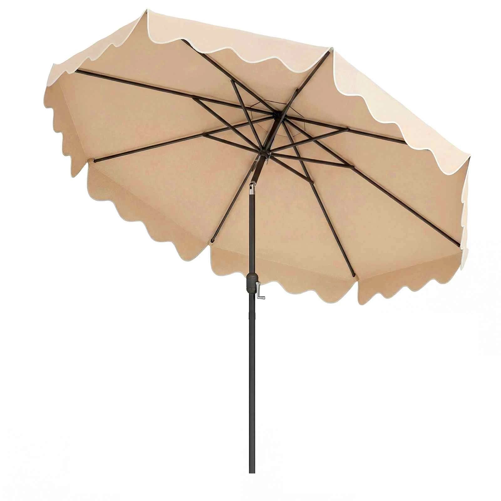1 Costway 2.7M Patio Umbrella Tilt Metal Sun Canopy Ruffled Double-Tier Crank - Beige, 1 of 4